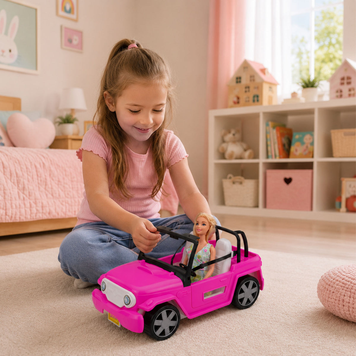 Bella Doll In Colorful Dress Pink Convertible Car Set