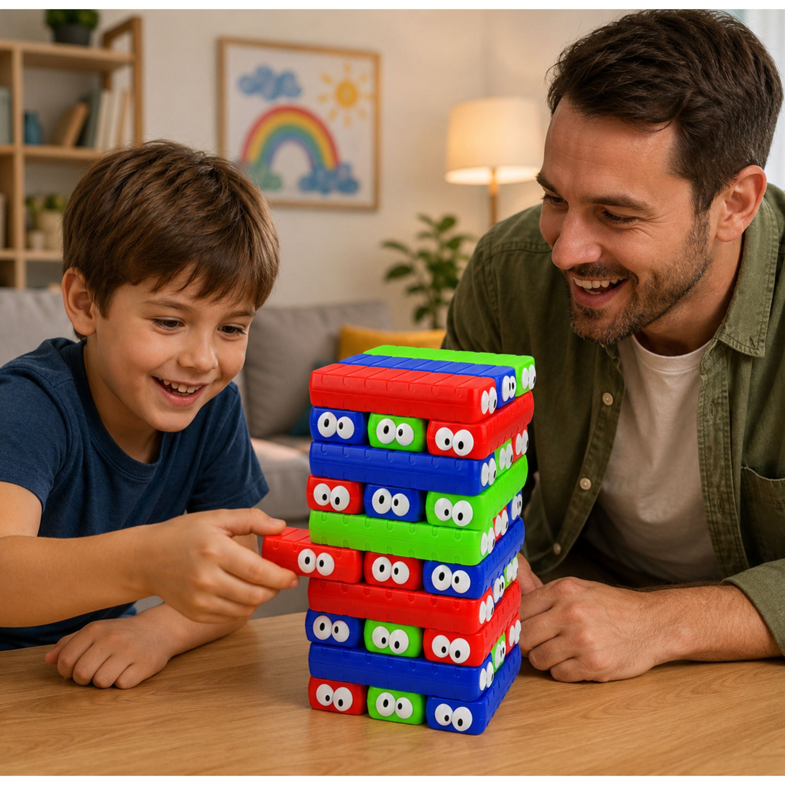 Skill Game Tower Of Blocks With Eyelets Dice Colorful 30 Pcs.