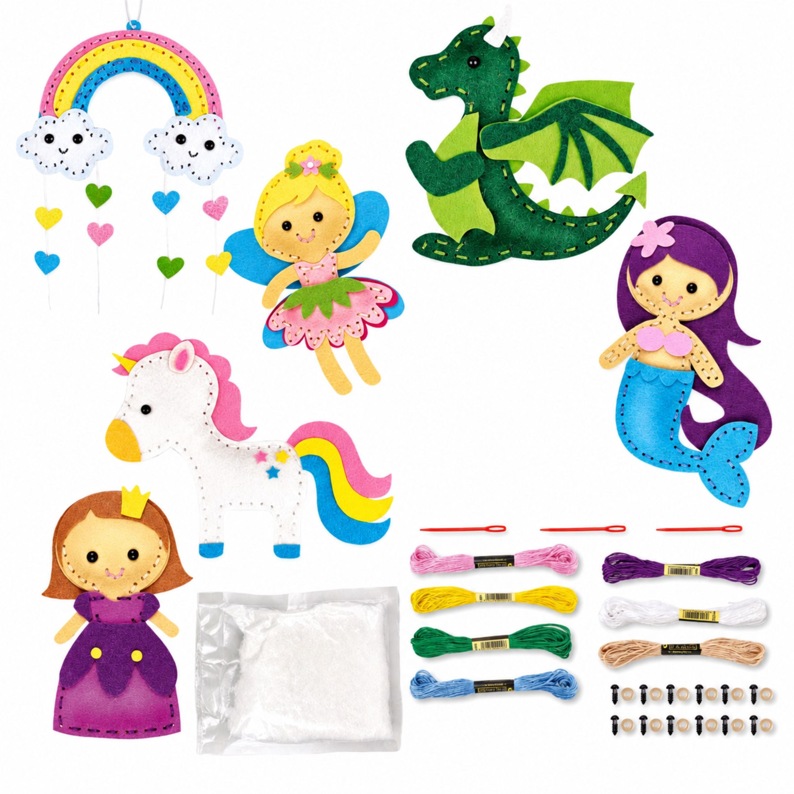 Creative Set Of Felt Sewing Plush Toys Fairytale Land Diy 6 Pcs.