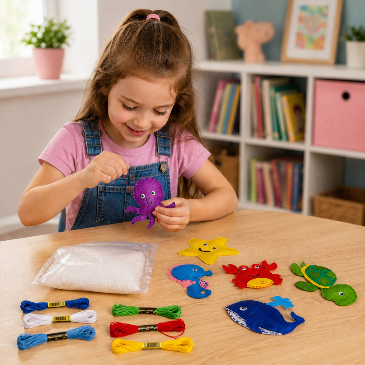 Kit Creativo Peluche Da Cucire In Feltro Fai Da Te Animali Marini 6 Pz.