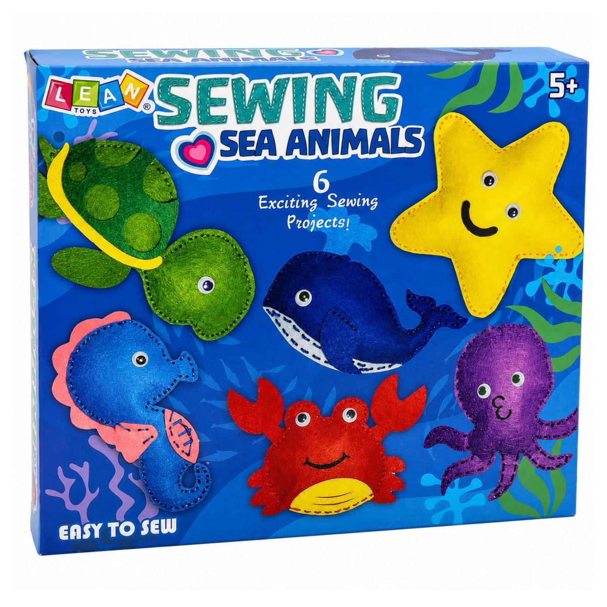 Kit Creativo Peluche Da Cucire In Feltro Fai Da Te Animali Marini 6 Pz.