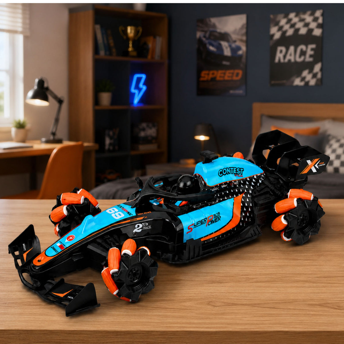 Ferngesteuertes RC-Auto, 360° drehbar, Allrad-Lichter, Rauch, 1:10