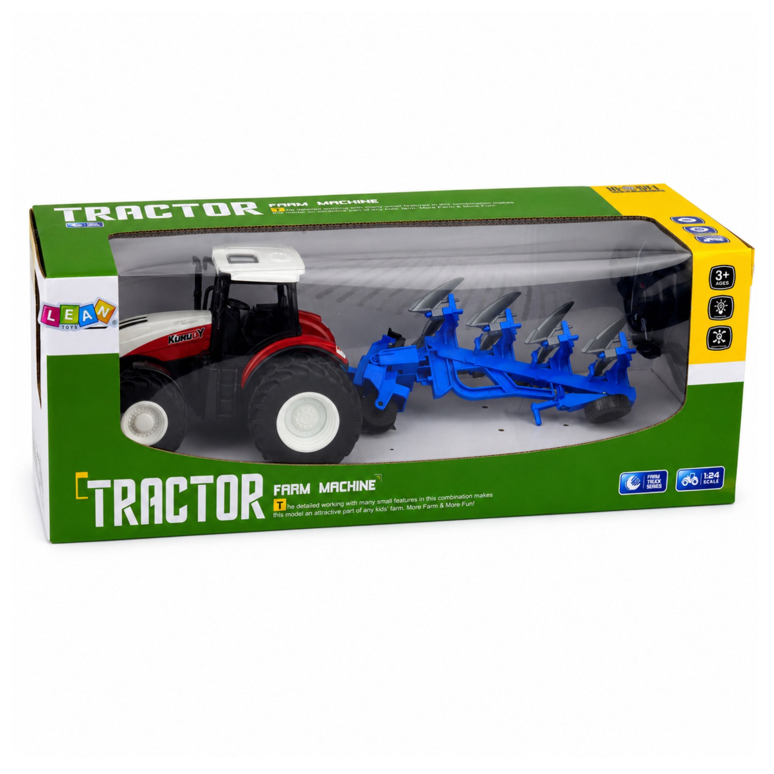 Rc Remote Controlled Agricultural Tractor With Double Furrow Plow Red 1:24