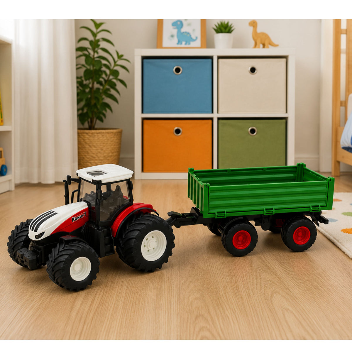 Trattore agricolo telecomandato con luci del rimorchio ribaltabile Suono 1:24