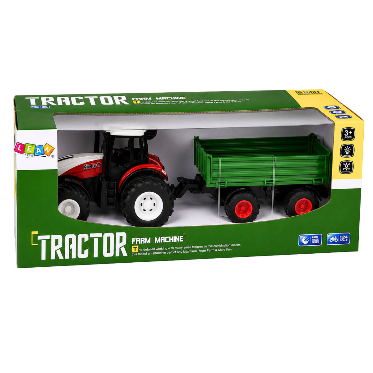 Trattore agricolo telecomandato con luci del rimorchio ribaltabile Suono 1:24