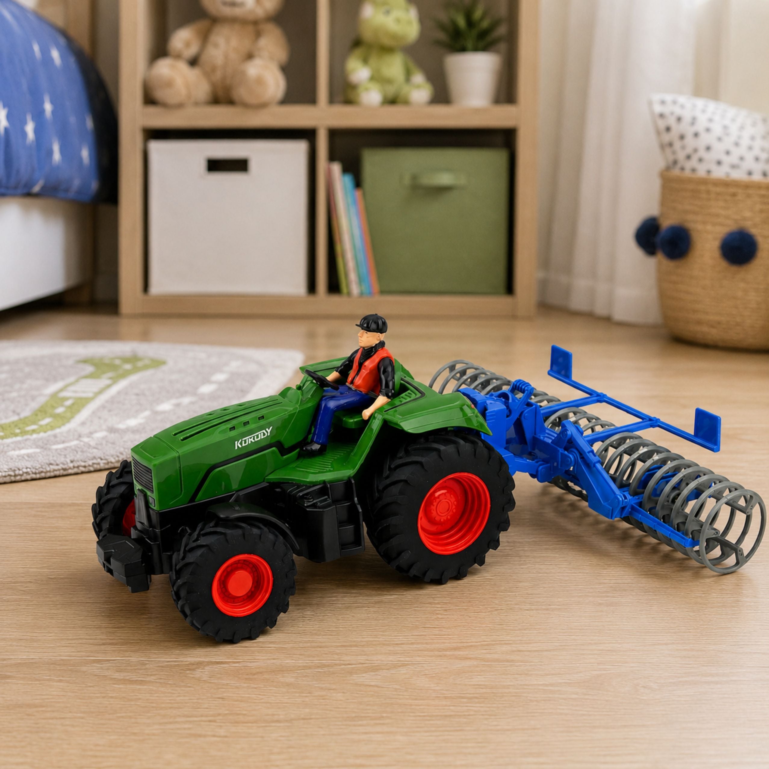 Rc Green Tractor With Roller And Farmer 1:24 Remote Controlled