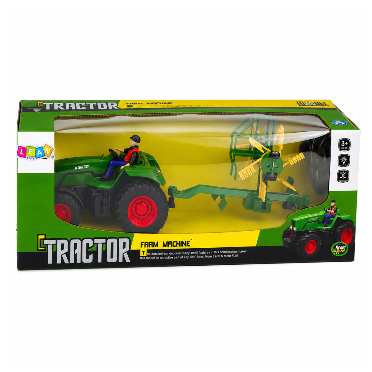 Remote Controlled Farm Tractor With Hay Rake Rc Lights 1:24