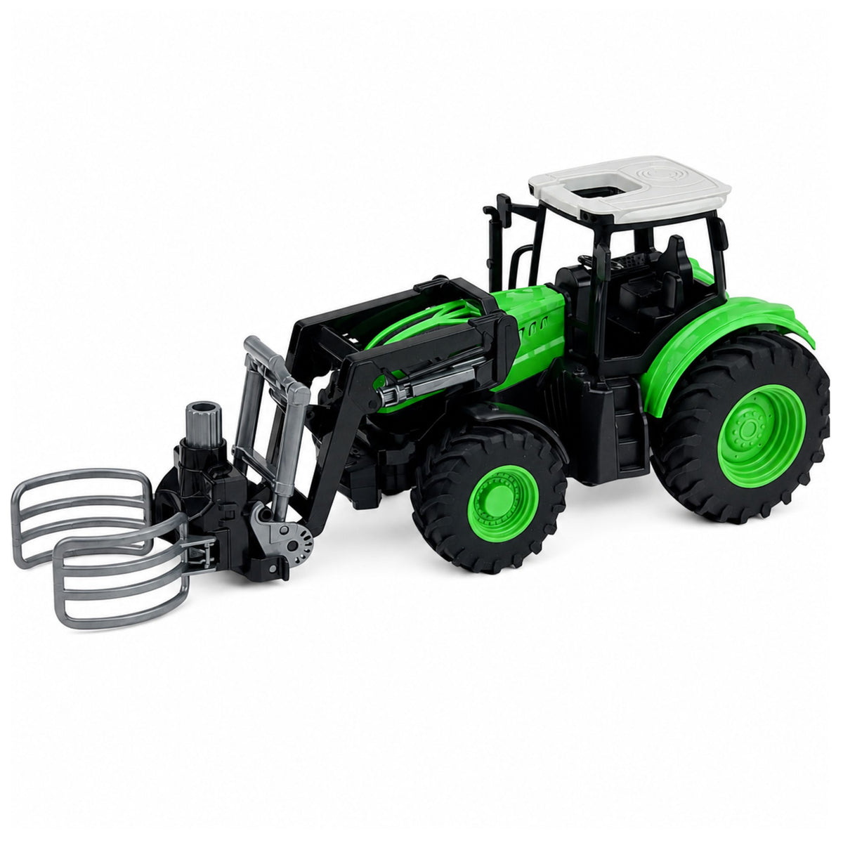 Rc traktor s uchopovačem balíků dálkově ovládaná světla zelená 1:24