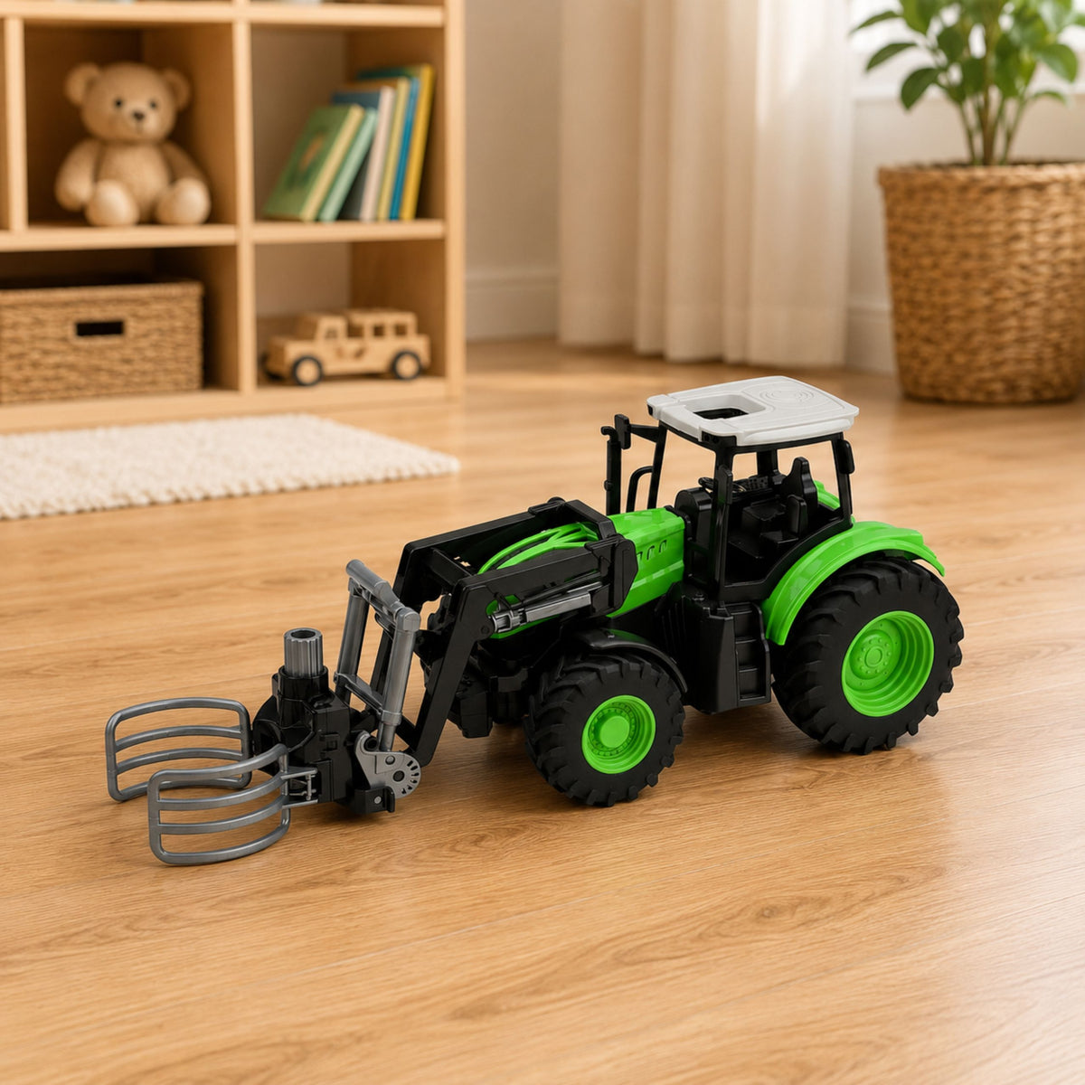 Rc traktor s uchopovačem balíků dálkově ovládaná světla zelená 1:24