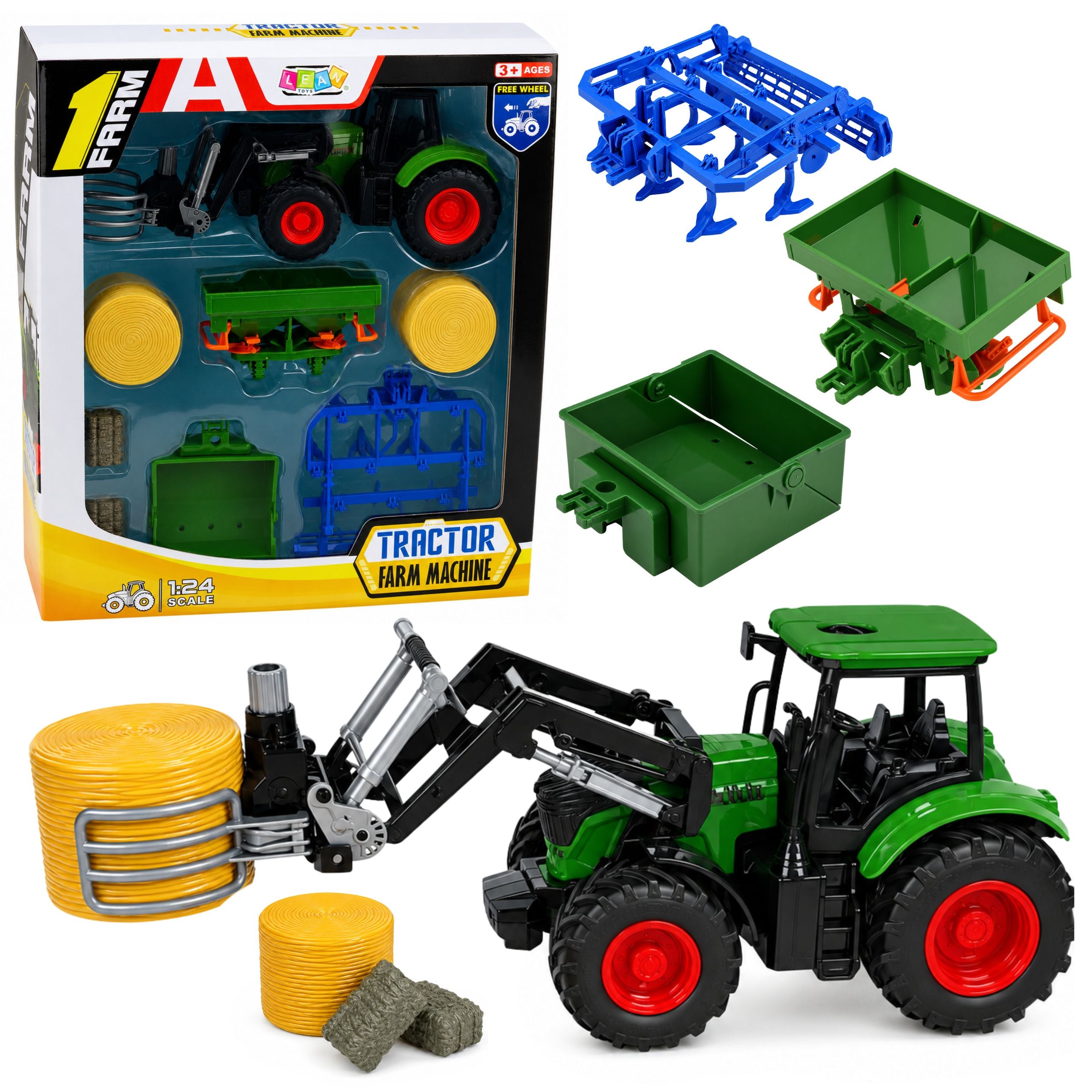 Agricultural Set Tractor With Bale Grabber Agricultural Trailer Hay 1:24