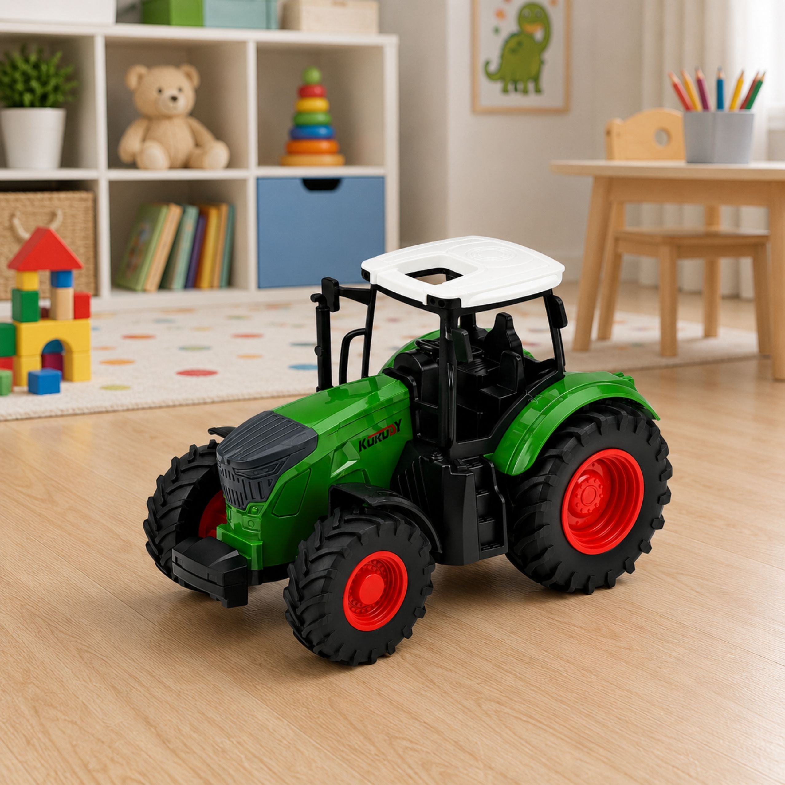 Agricultural Tractor Farm Farm Rubber Wheels White Green 1:24