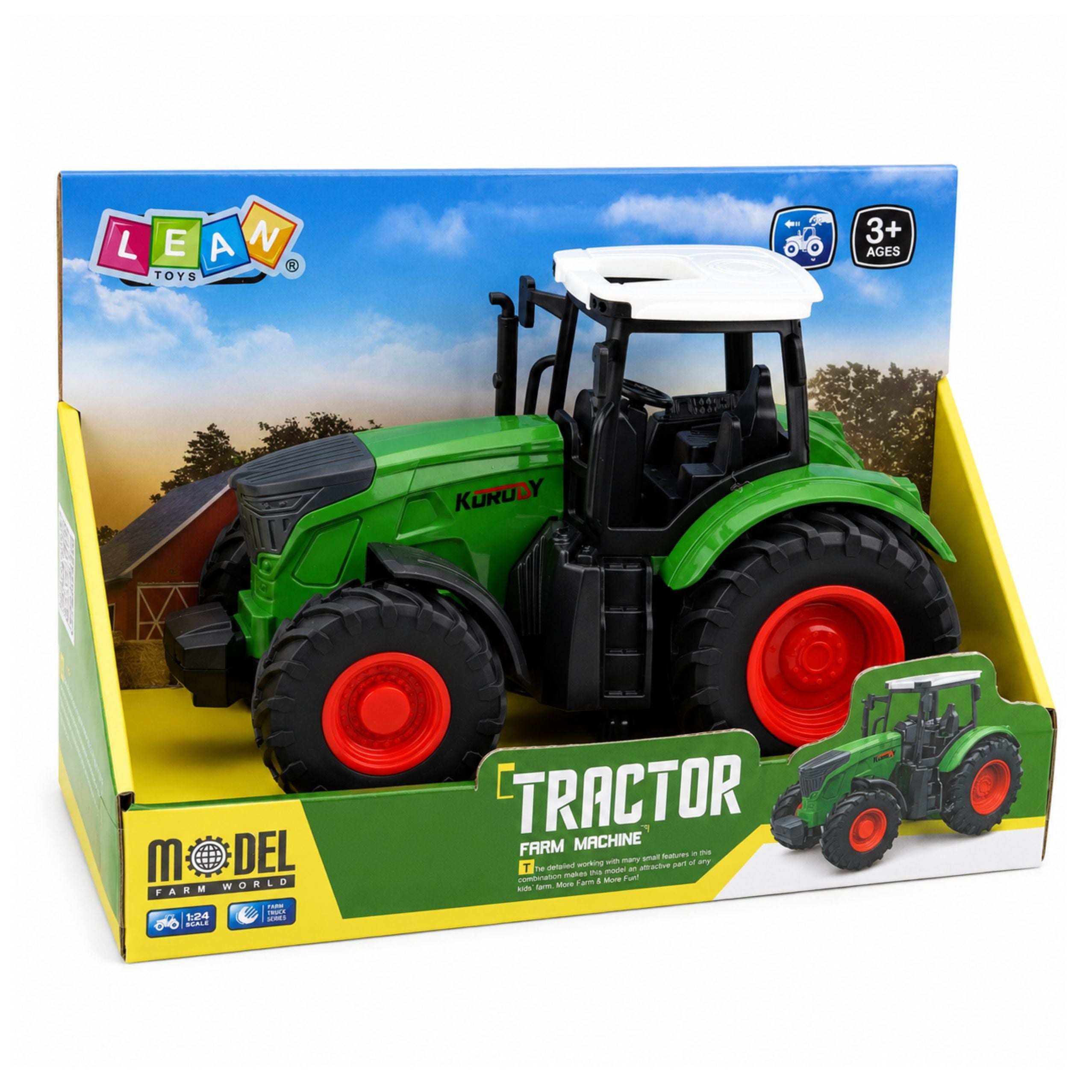 Agricultural Tractor Farm Farm Rubber Wheels White Green 1:24