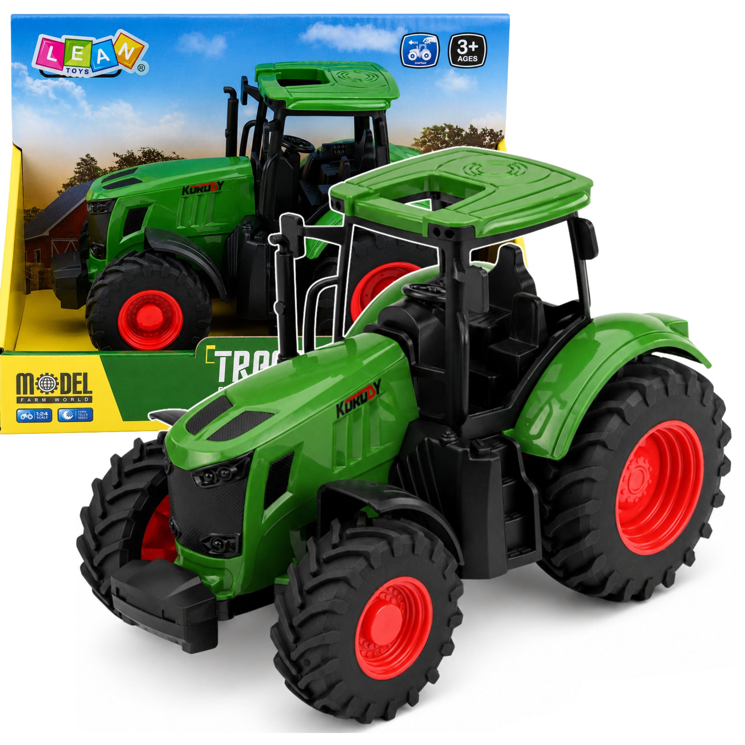 Agricultural Farm Tractor Rubber Wheels Green 1:24