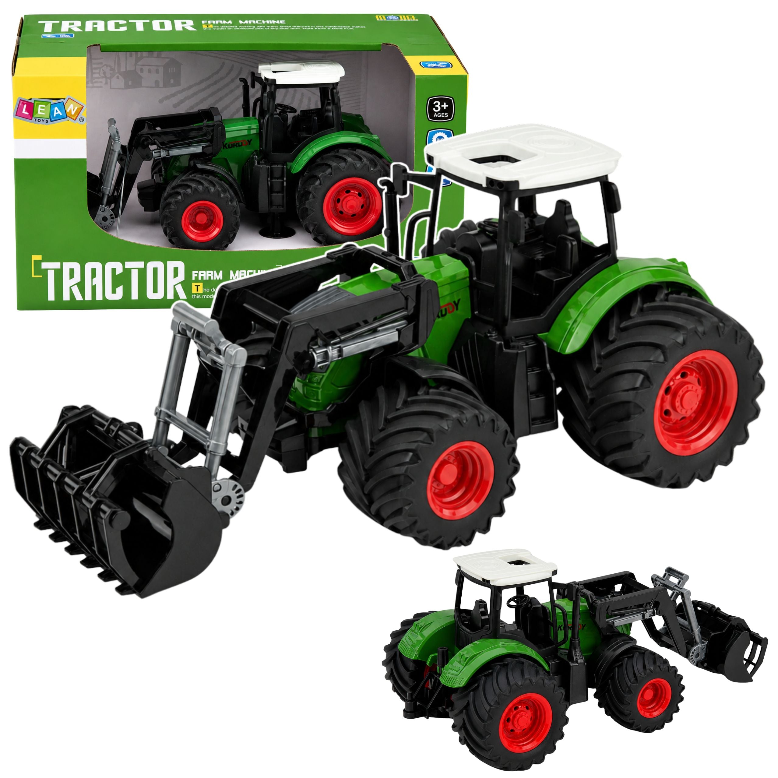 Agricultural Farm Tractor With Front Loader Rubber Wheels Green 1:24