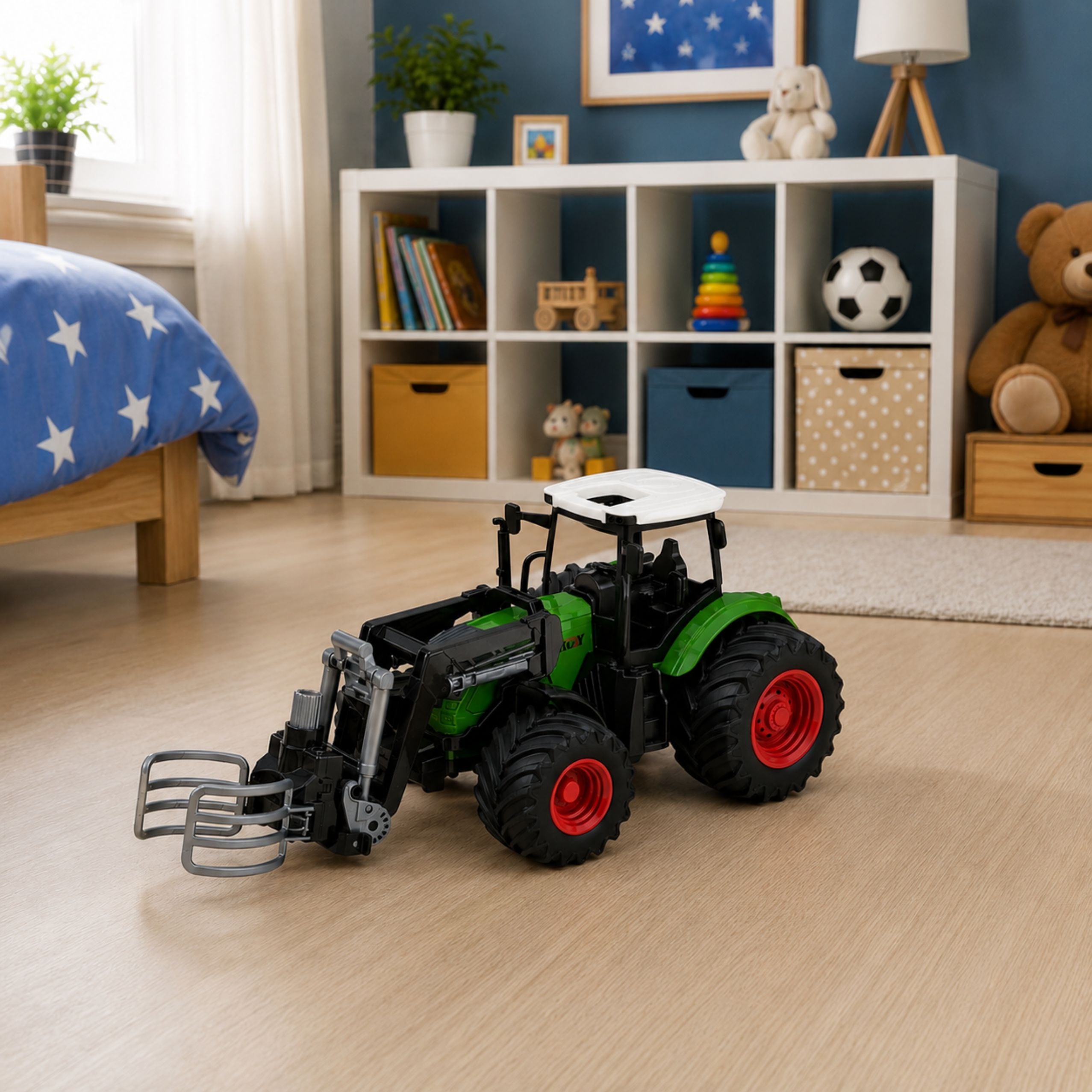 Agricultural Farm Tractor With Bale Grabber Rubber Wheels Green 1:24