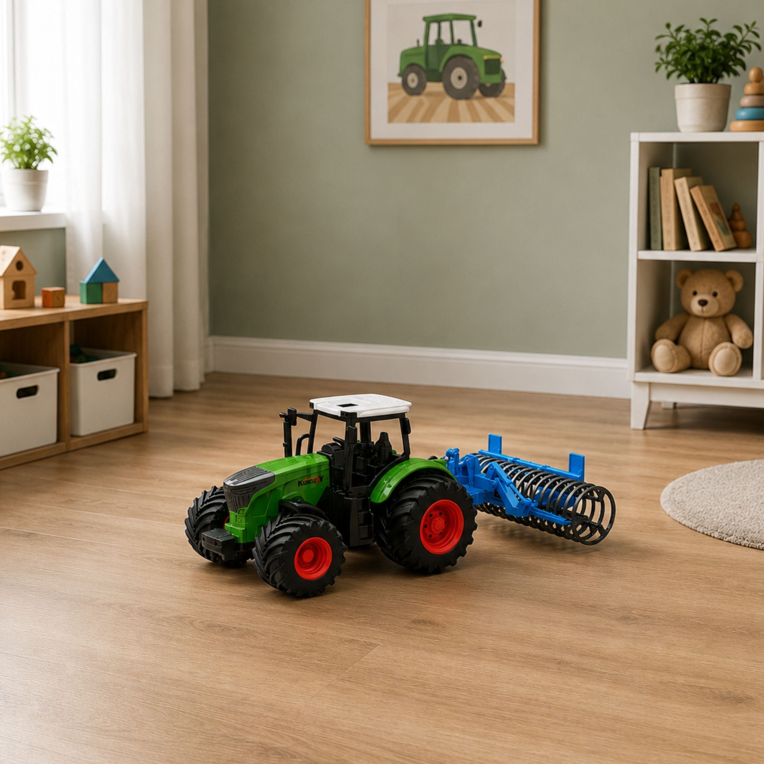 Agricultural Farm Tractor With Roller Green 1:24