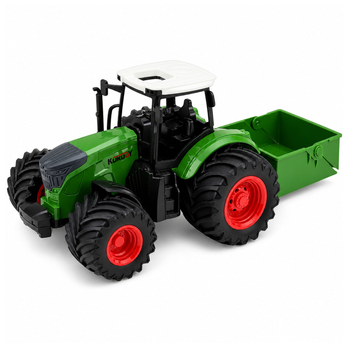 Landwirtschaftlicher Ackerschlepper mit Düngerstreuer, Gummiräder, grün, Maßstab 1:24