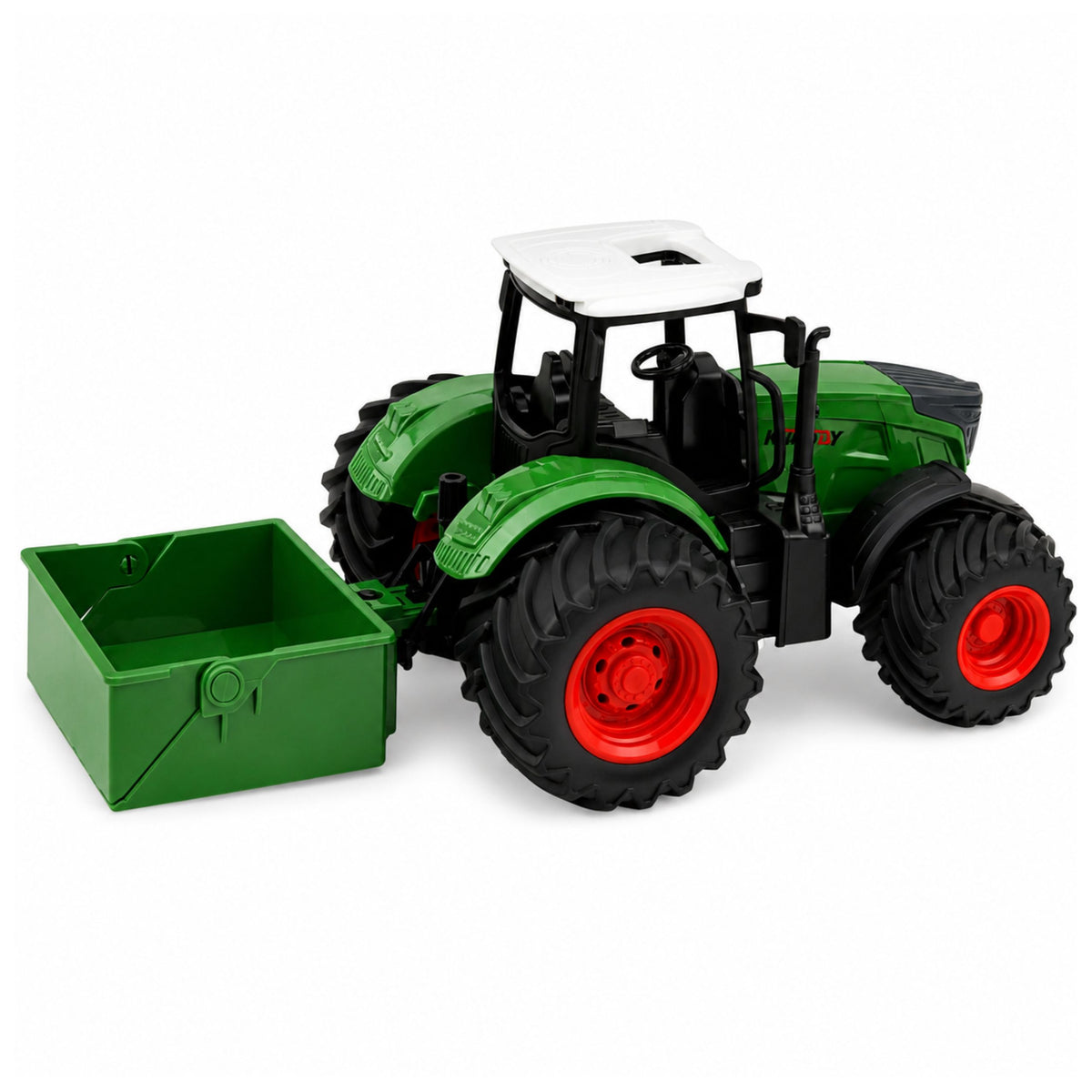 Landwirtschaftlicher Ackerschlepper mit Düngerstreuer, Gummiräder, grün, Maßstab 1:24