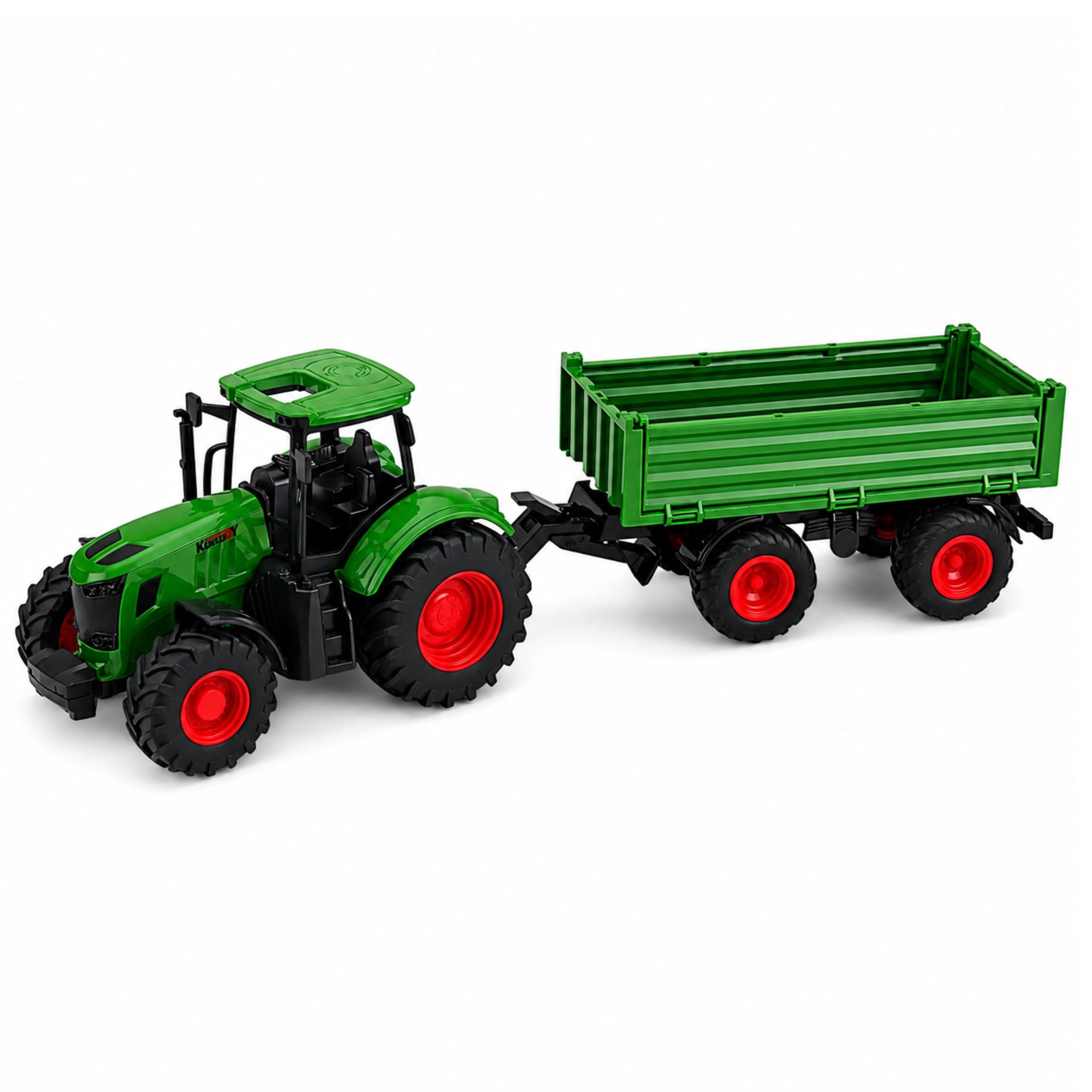 Agricultural Farm Tractor With Tipper Trailer Rubber Wheels Green 1:24