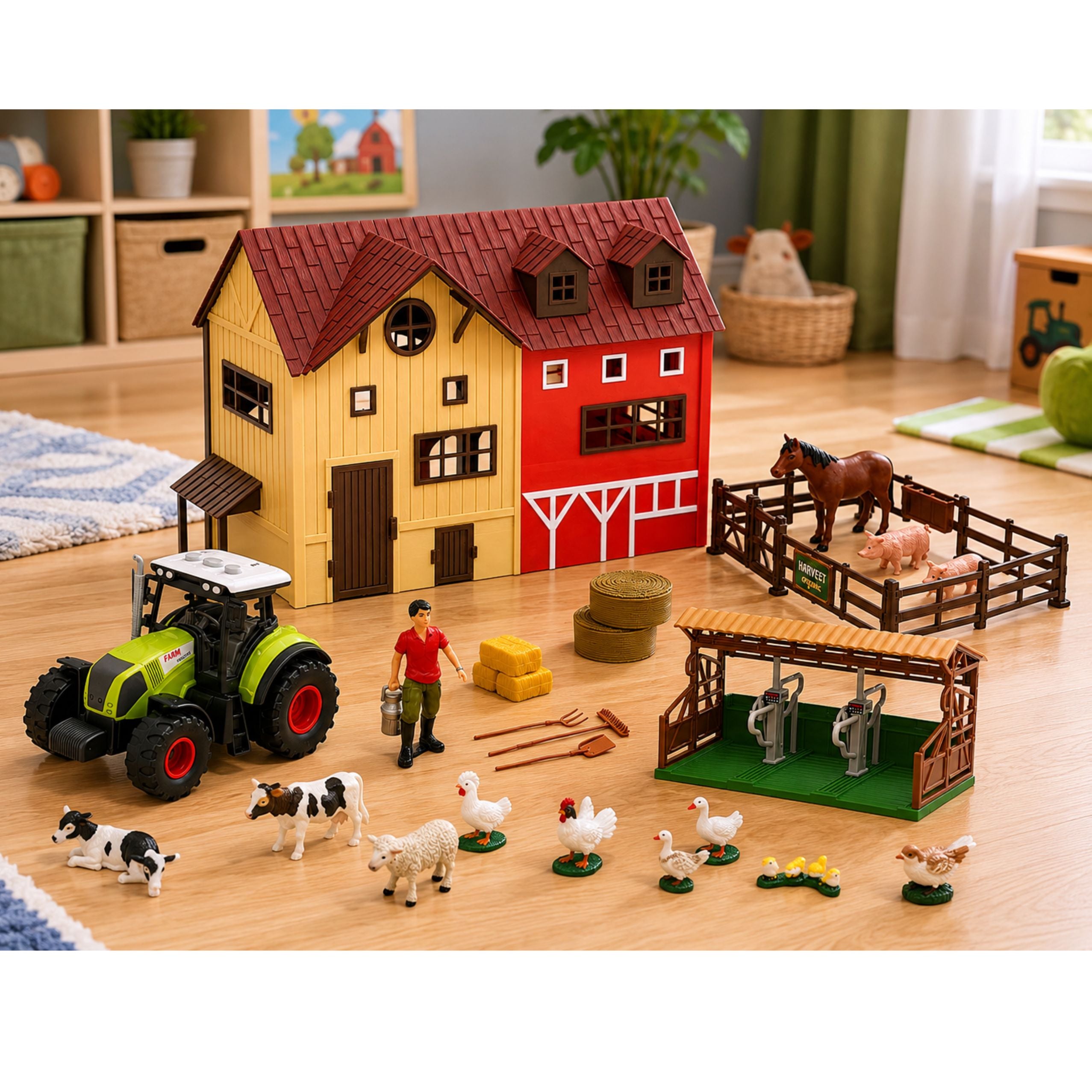 Farm Set With Tractor And Barn Animals Figures Accessories 44 Pcs.