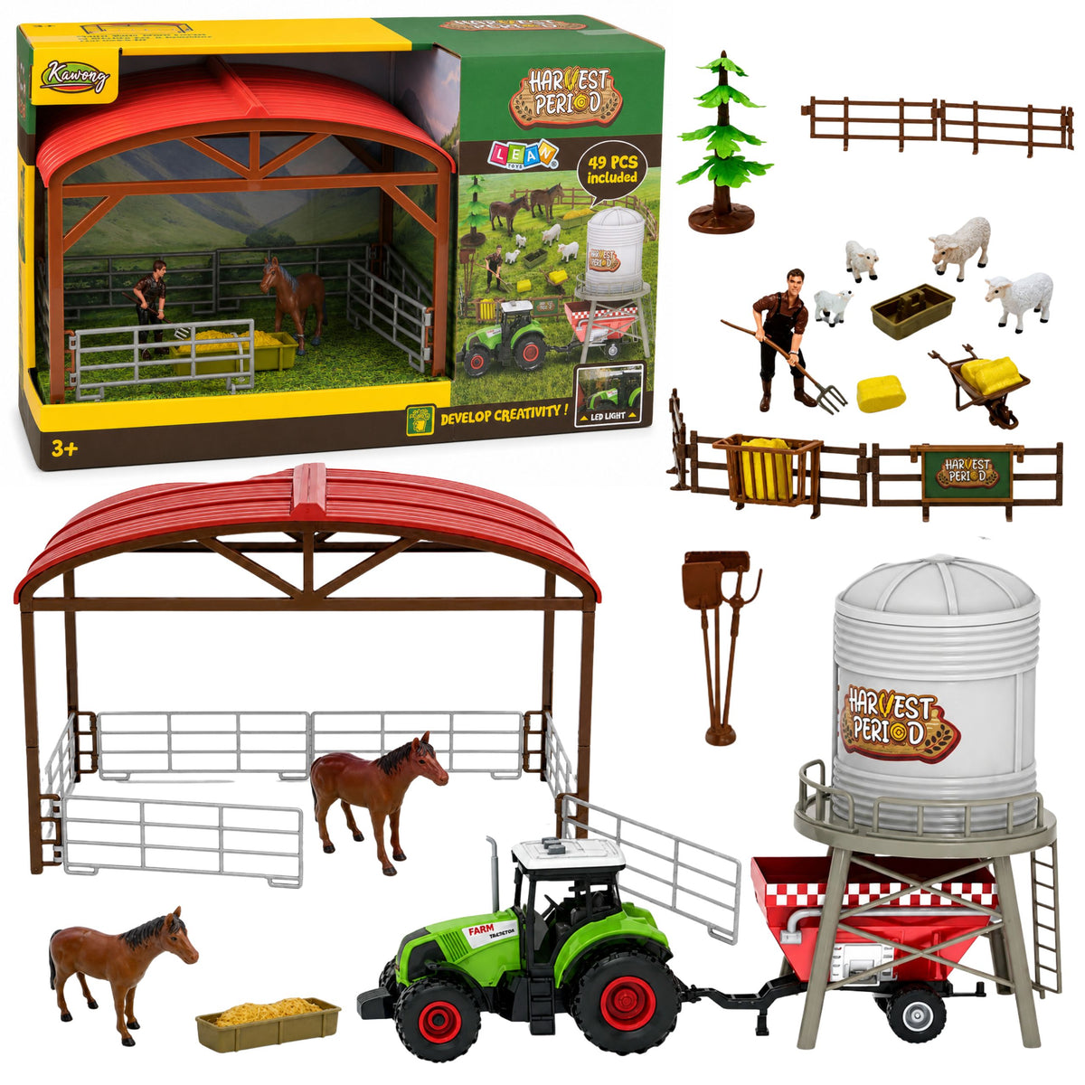 Set Fattoria Con Trattore Stalla Silo Figure Animali Attrezzi 49 Pz.