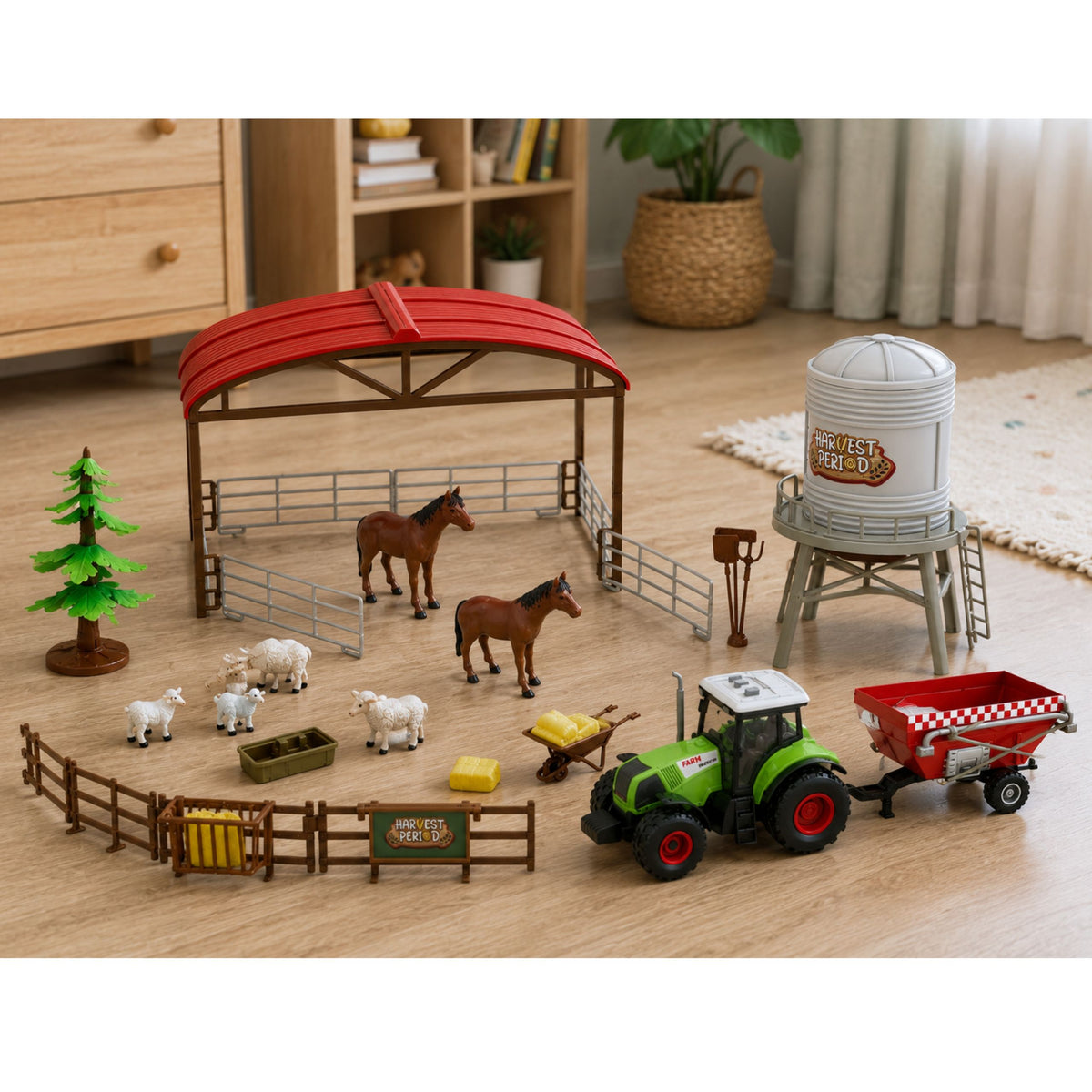 Set Fattoria Con Trattore Stalla Silo Figure Animali Attrezzi 49 Pz.