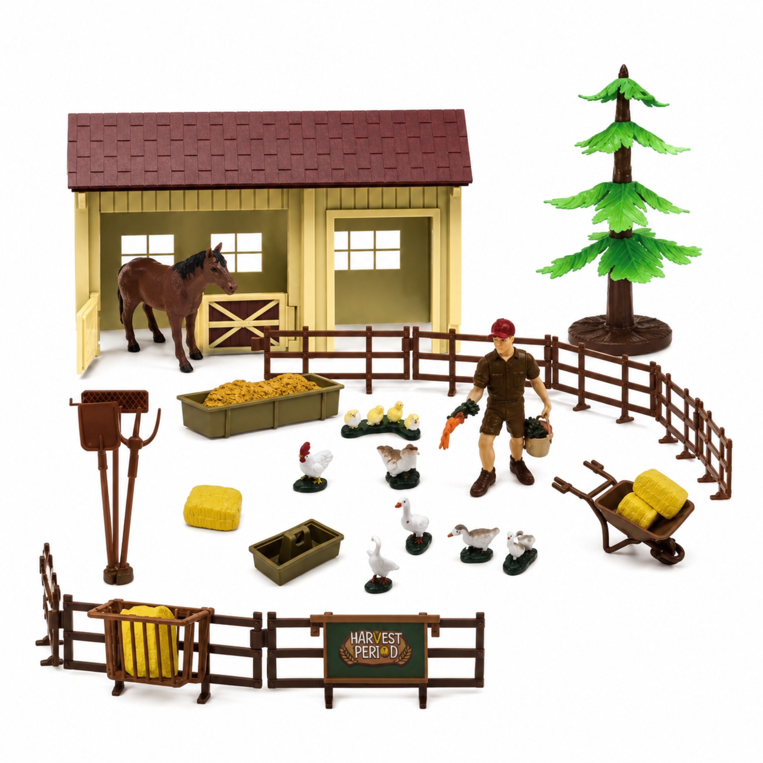 Farm Set With Tractor Windmill Stable Trailer And Animal Figures 45 Pieces.