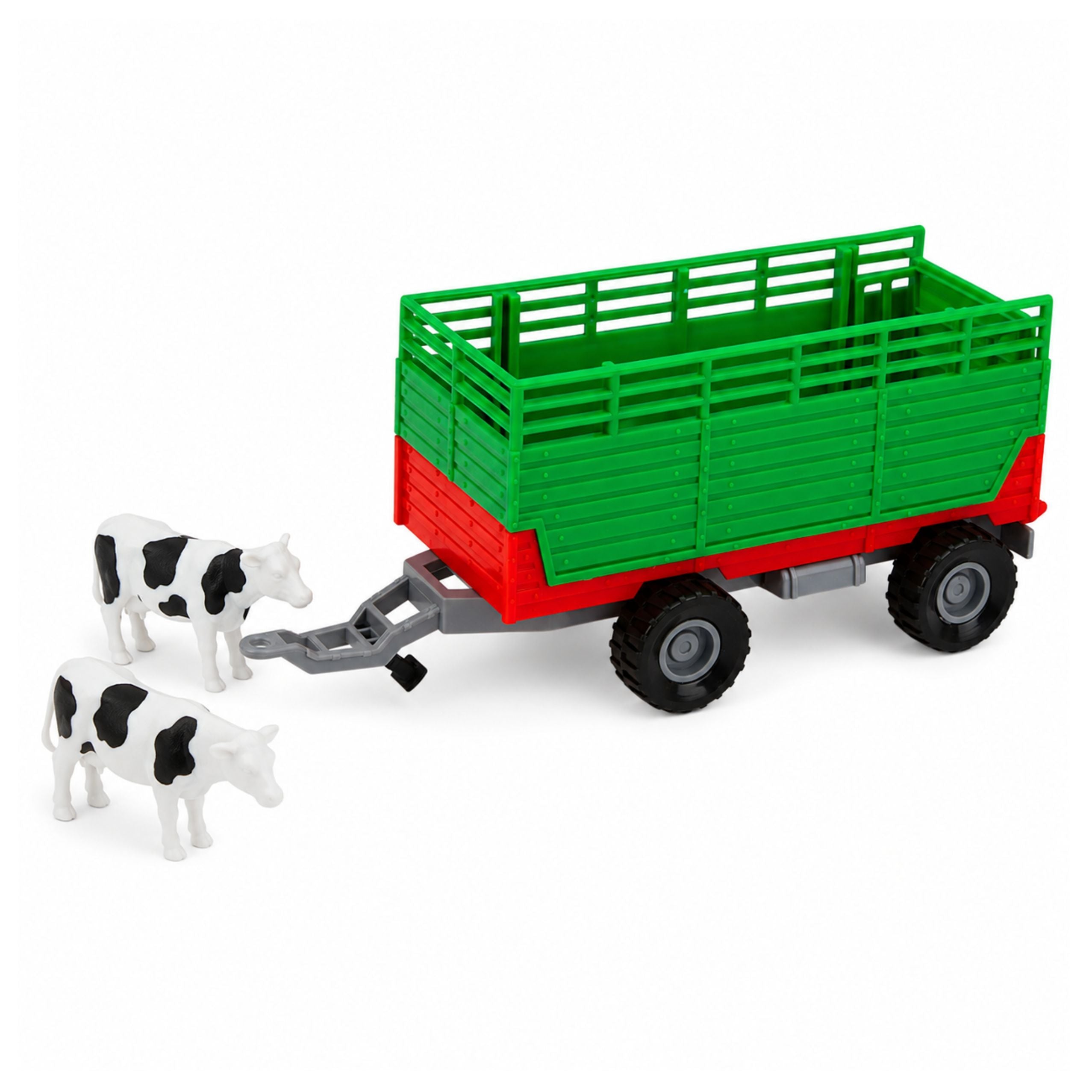 Tractor With Trailer For Transporting Animals Cow Figures Lights Sounds 4 Pcs.