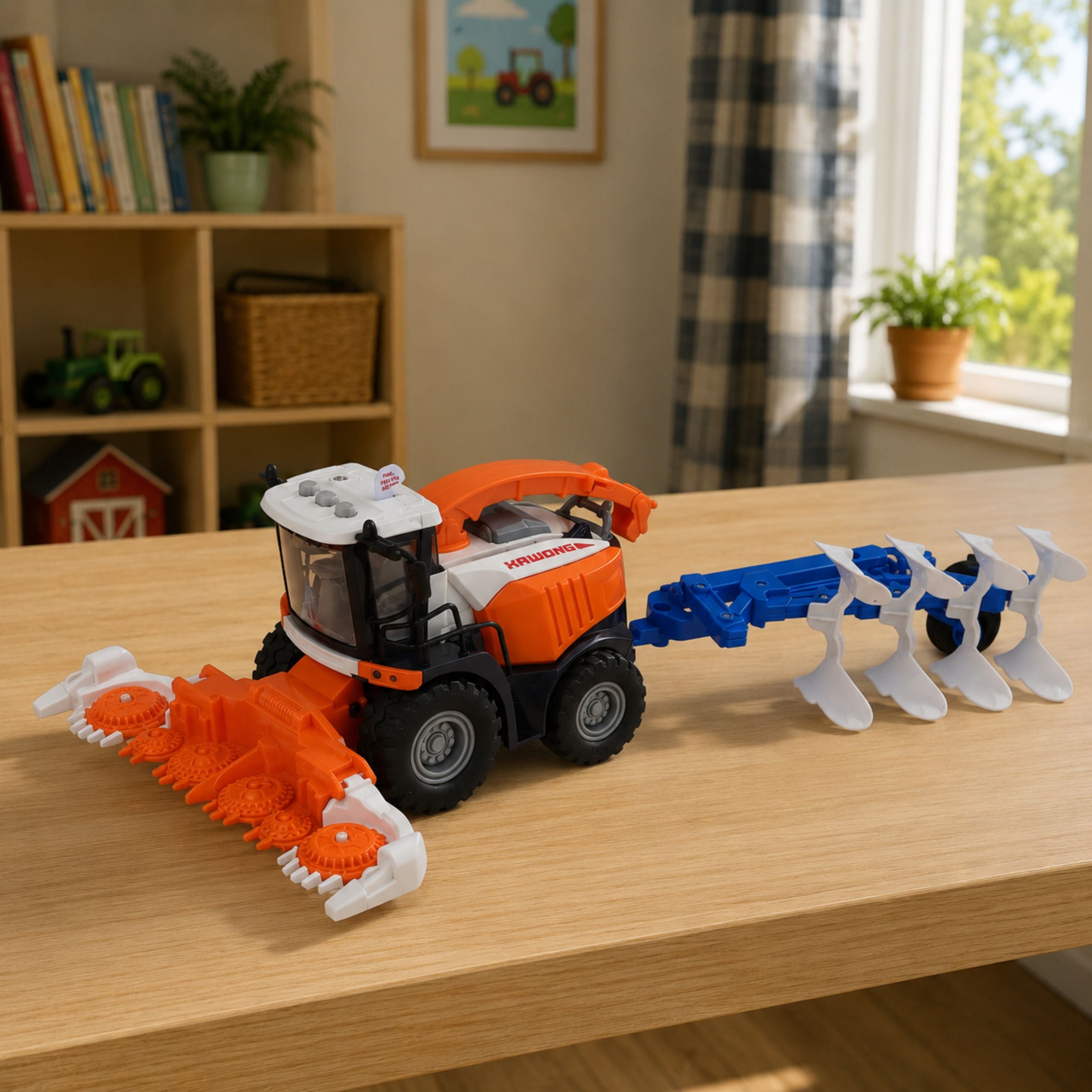 Agricultural Combine Harvester With Header And Plow Farmer Figures Horse Lights Sounds 4 Pcs.