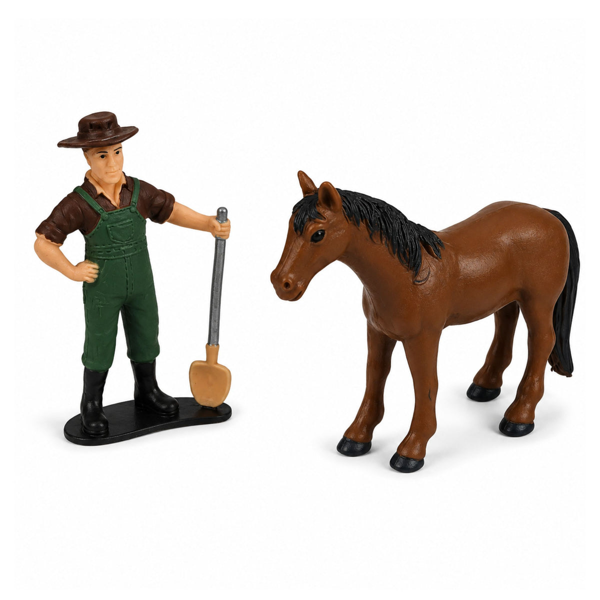 Landwirtschaftlicher Mähdrescher mit Schneidwerk und Pflug, Bauernfiguren, Pferd, Lichter, Geräusche, 4-tlg.