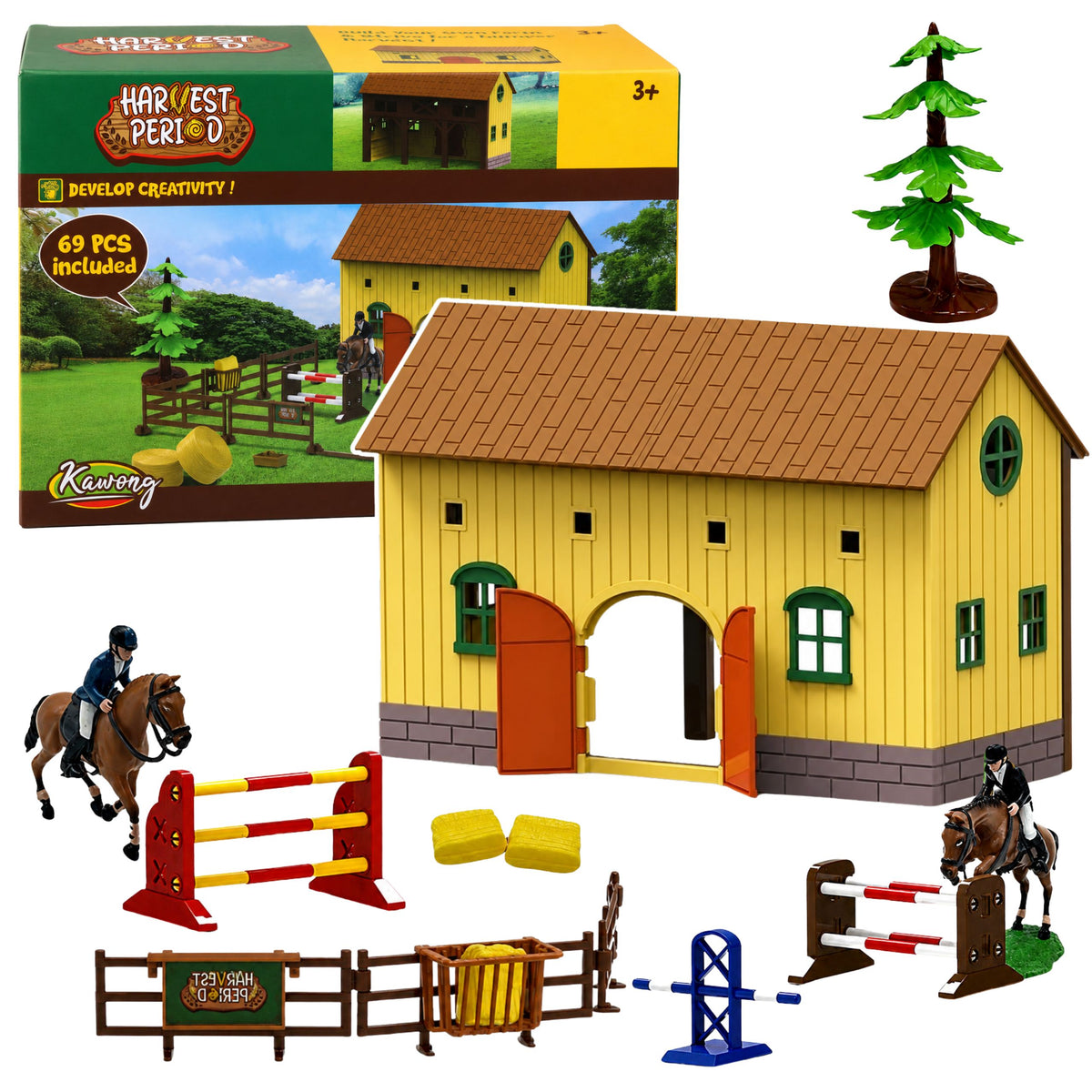 Set Farm Horse Stables Horse Jumping Hills Figures Accessories 69 Pcs.