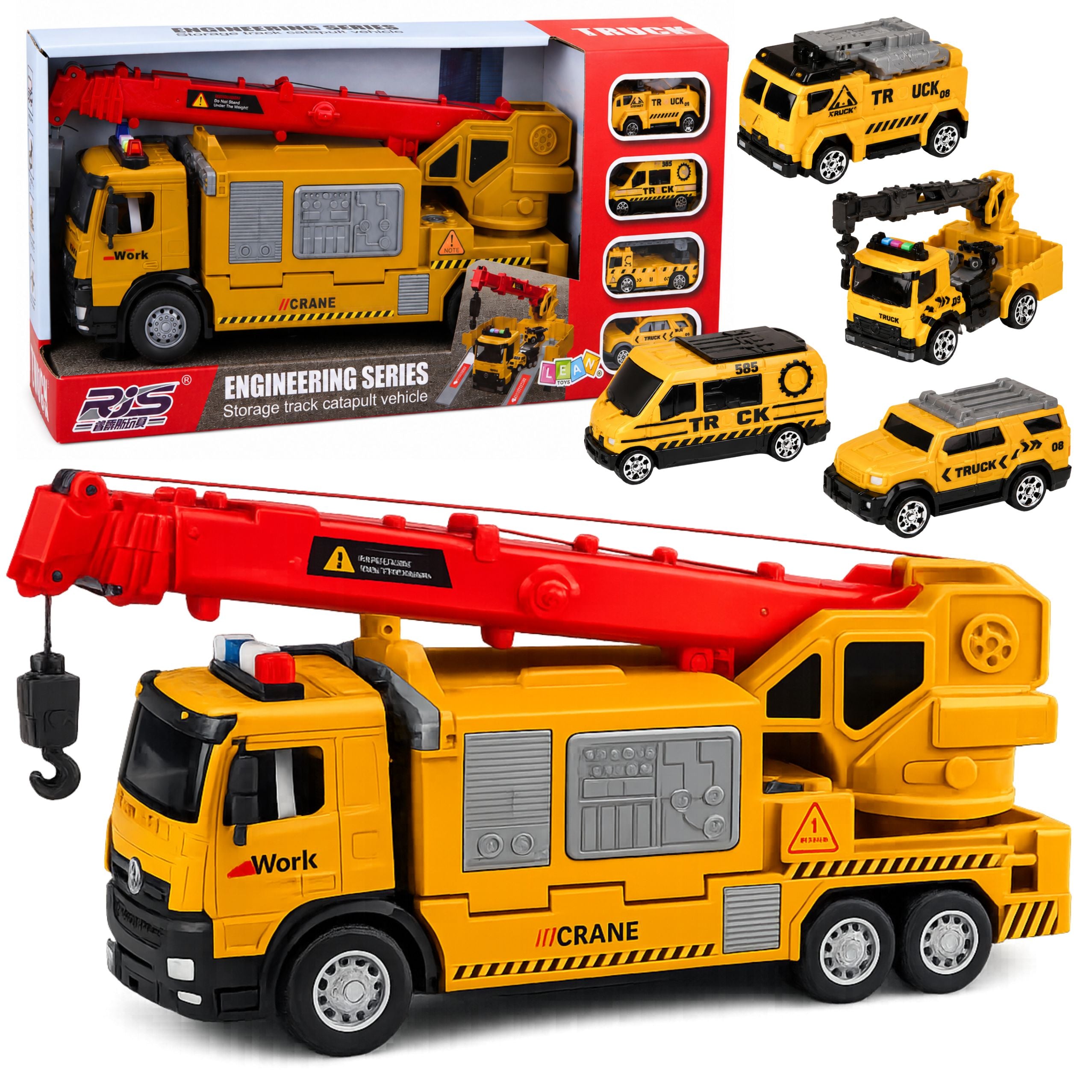 Truck With Crane And Vehicle Transporter Lights Sounds Yellow