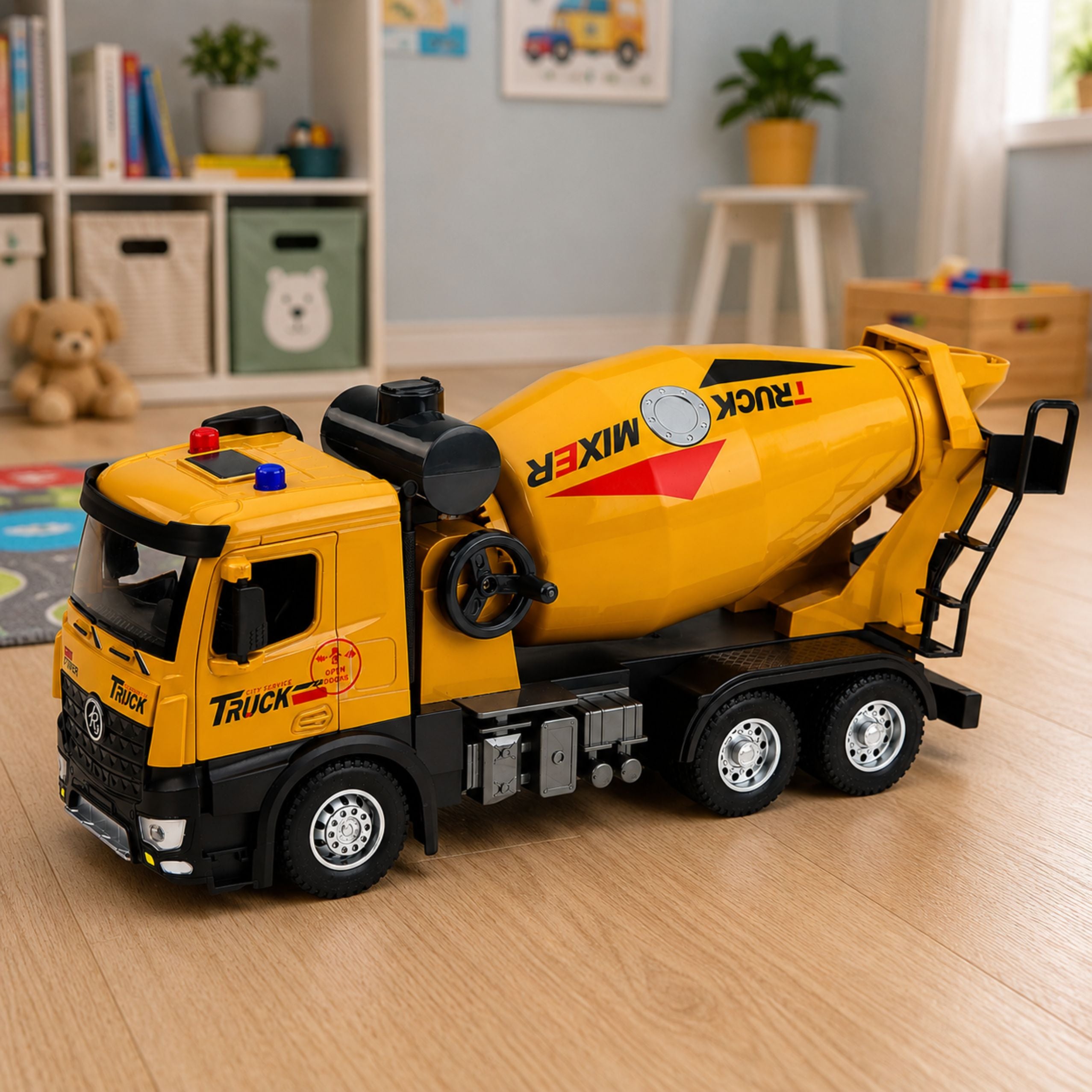Construction Truck Concrete Mixer Metal Cabin Lights Sounds Drive 1:12