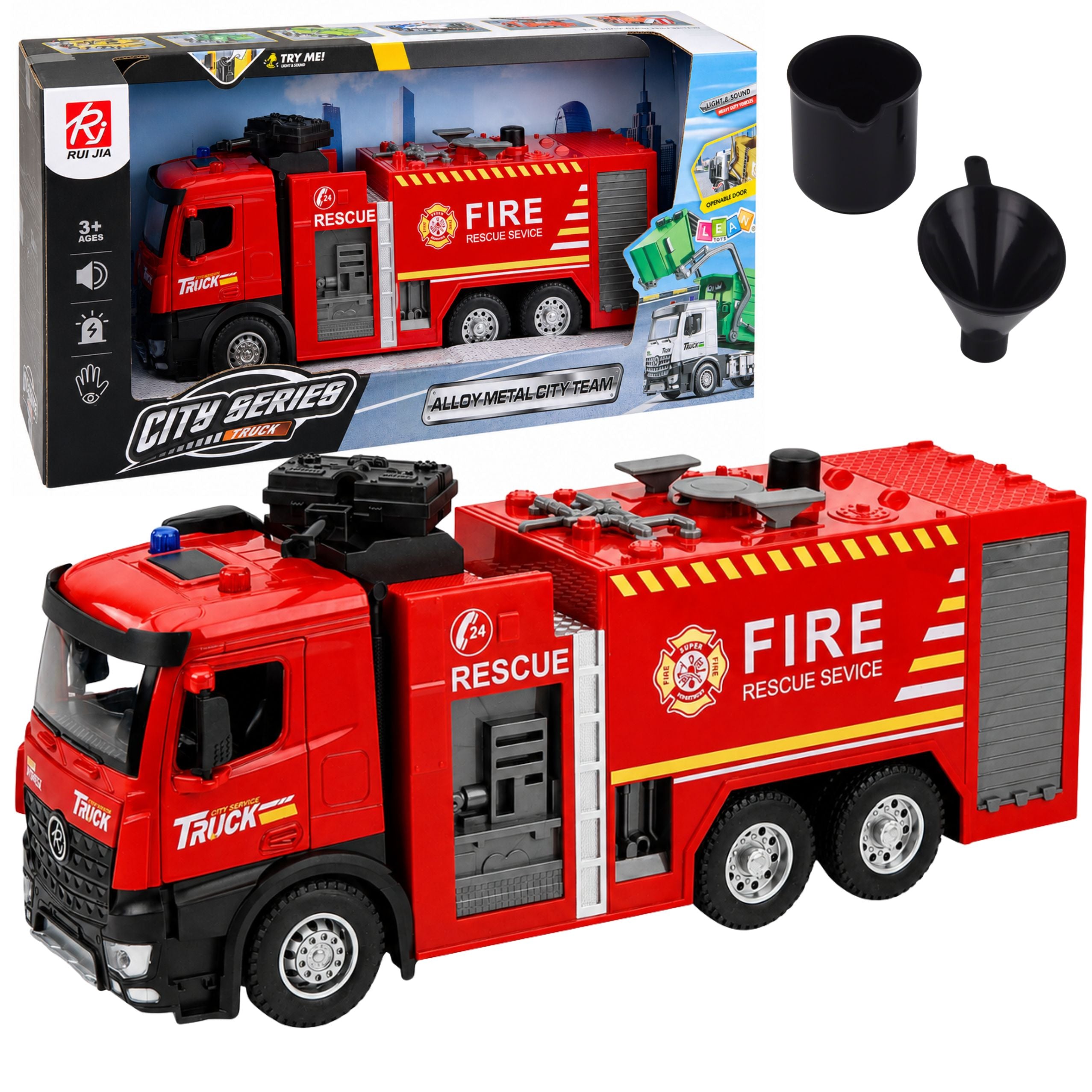 Fire Truck With Water Function Metal Cabin Lights Sounds 1:12