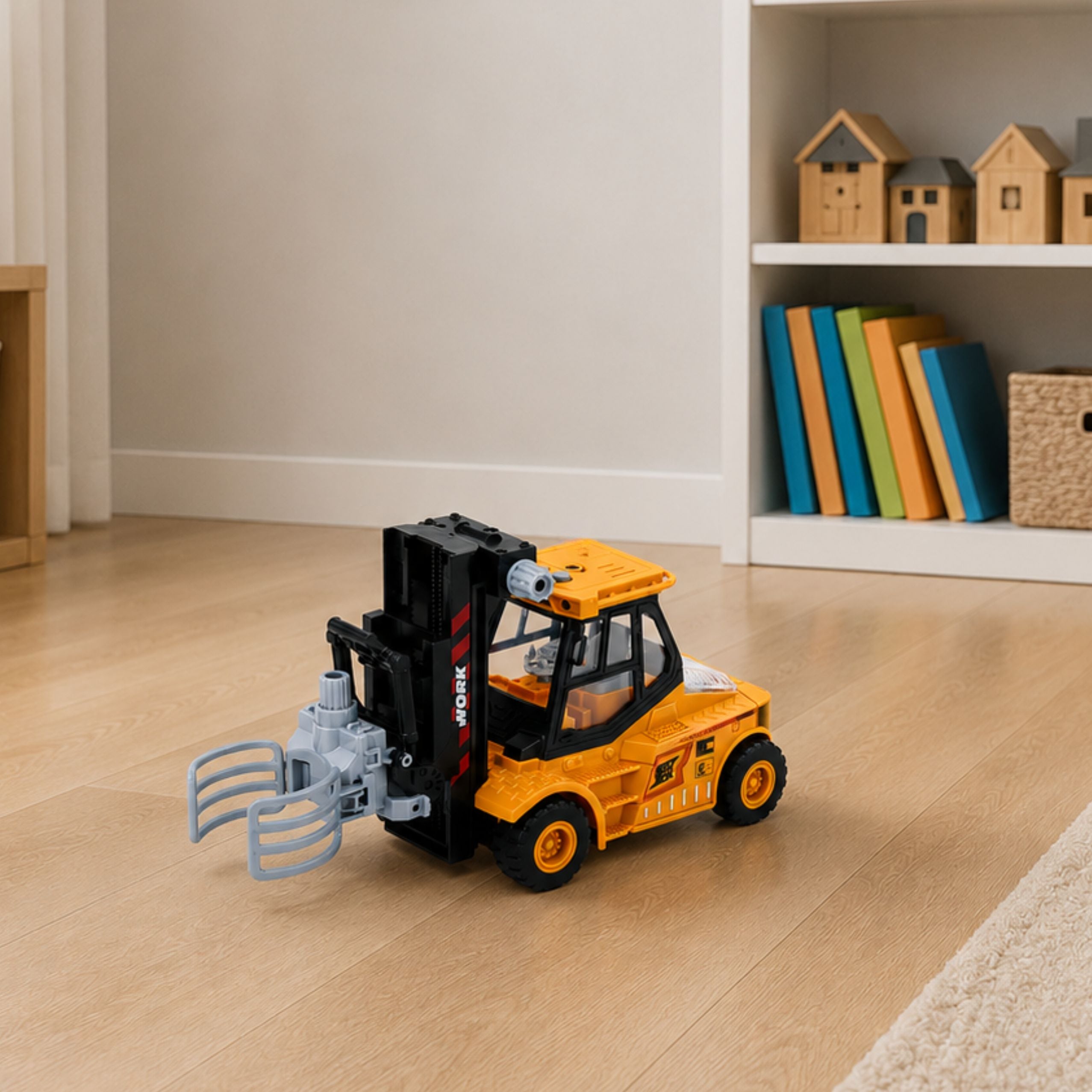 Construction Vehicle Forklift With Adjustable Gripper Lights Sounds Yellow 1:43