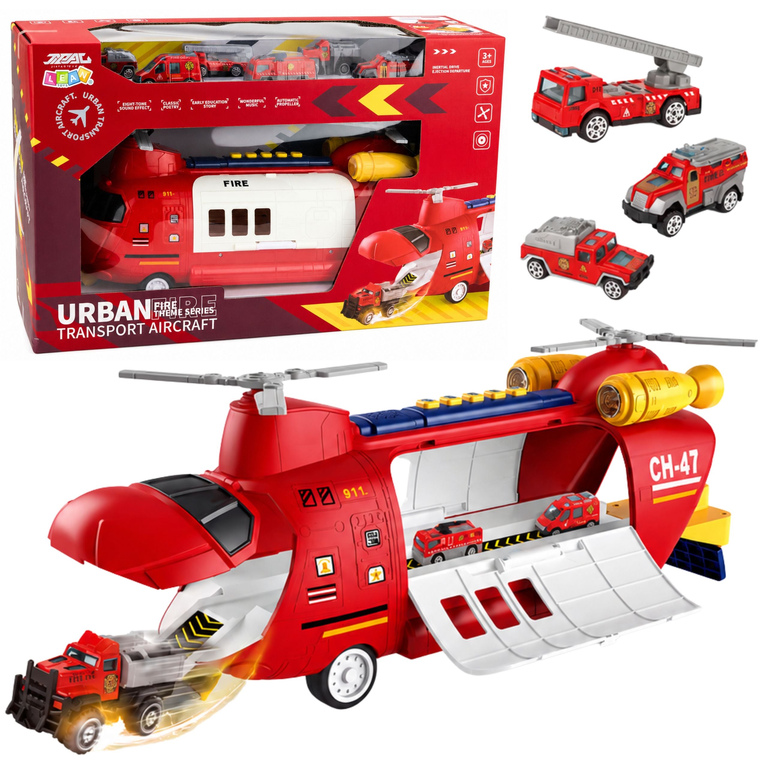 Large Foldable Firefighter Transport Plane With Vehicles Lights And Sounds
