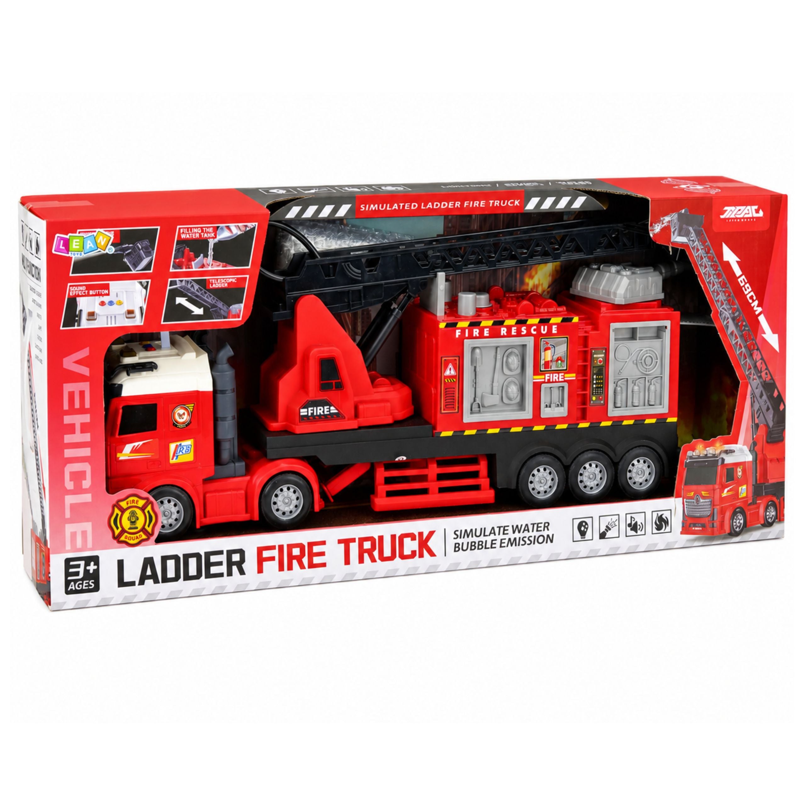 Fire Truck With Boom Extendable Up To 69cm Lights Sounds Water Cannon