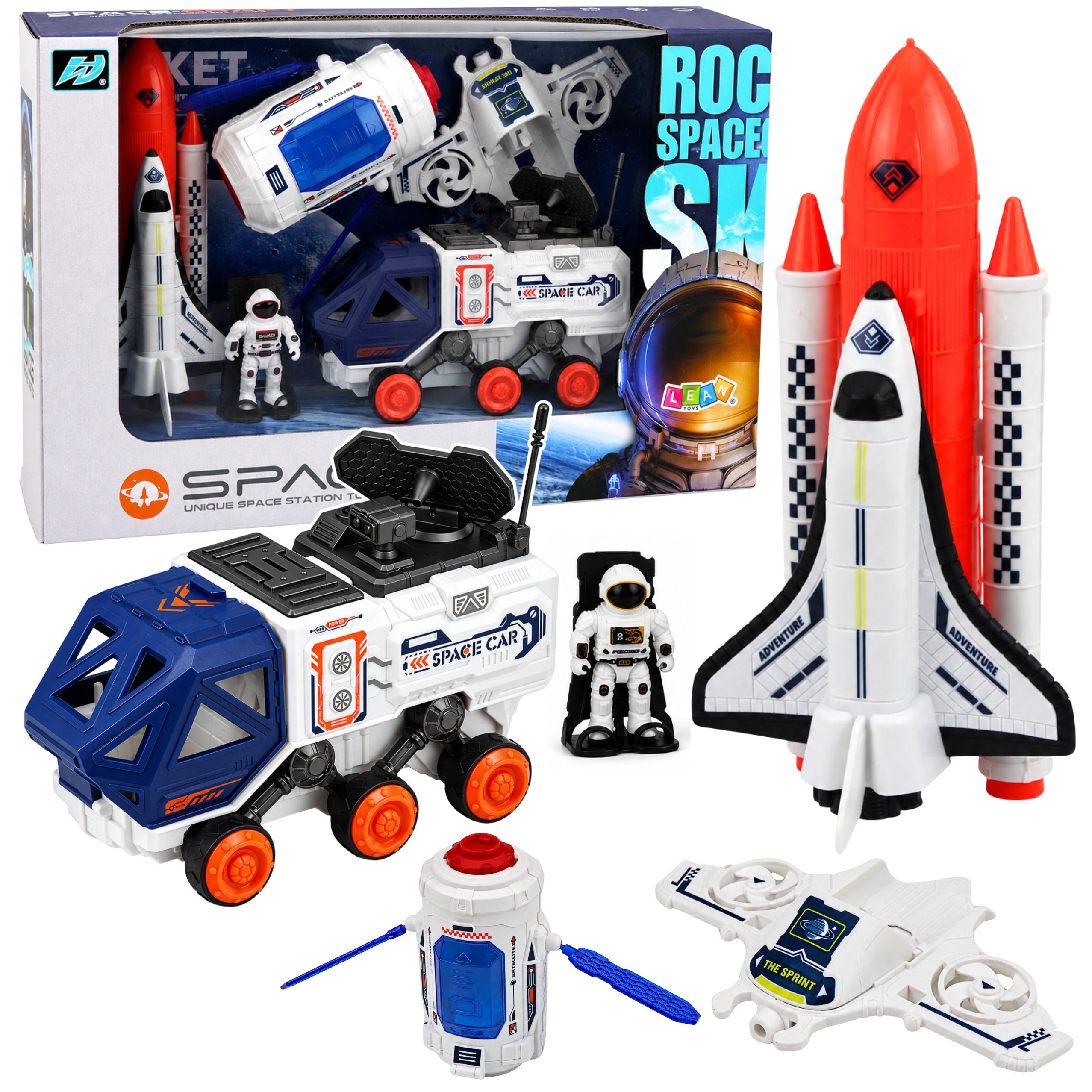 Space Set Rocket Shuttle Drone Astronaut Satellite Vehicle