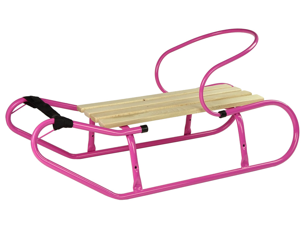 Metal Sled With Backrest Strap Pink