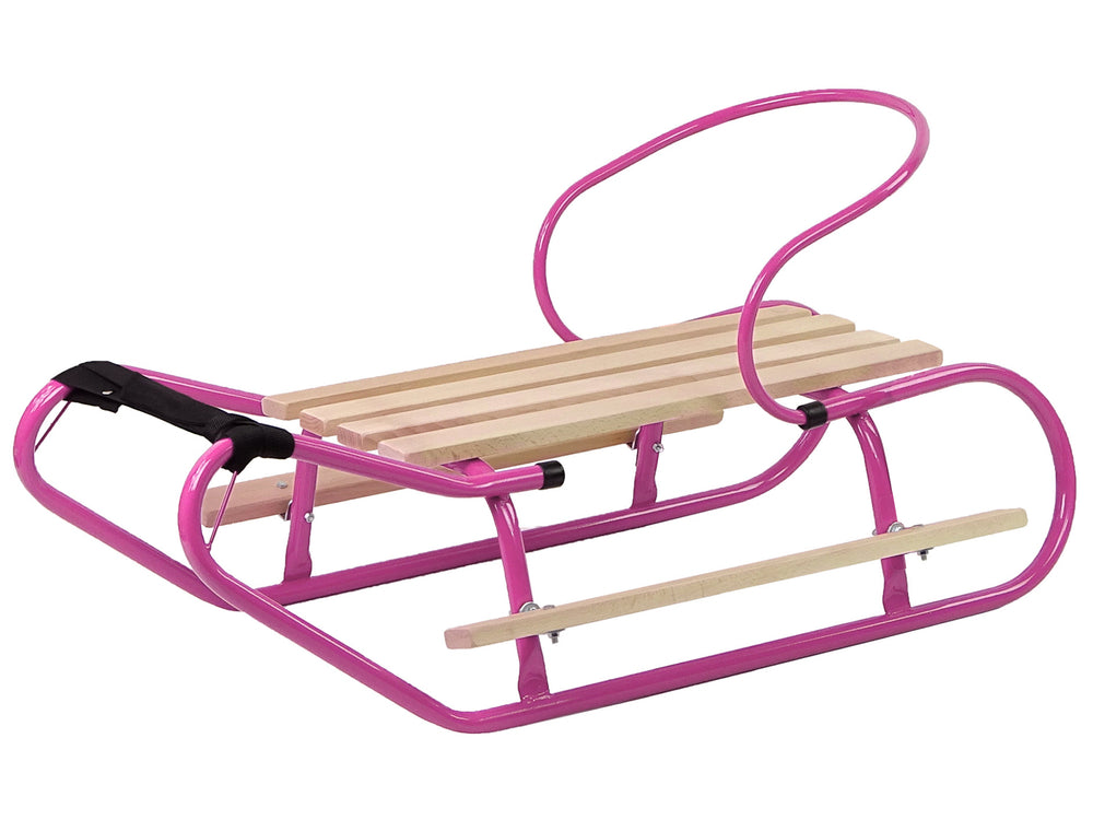 Metal Sled With Backrest Strap Pink