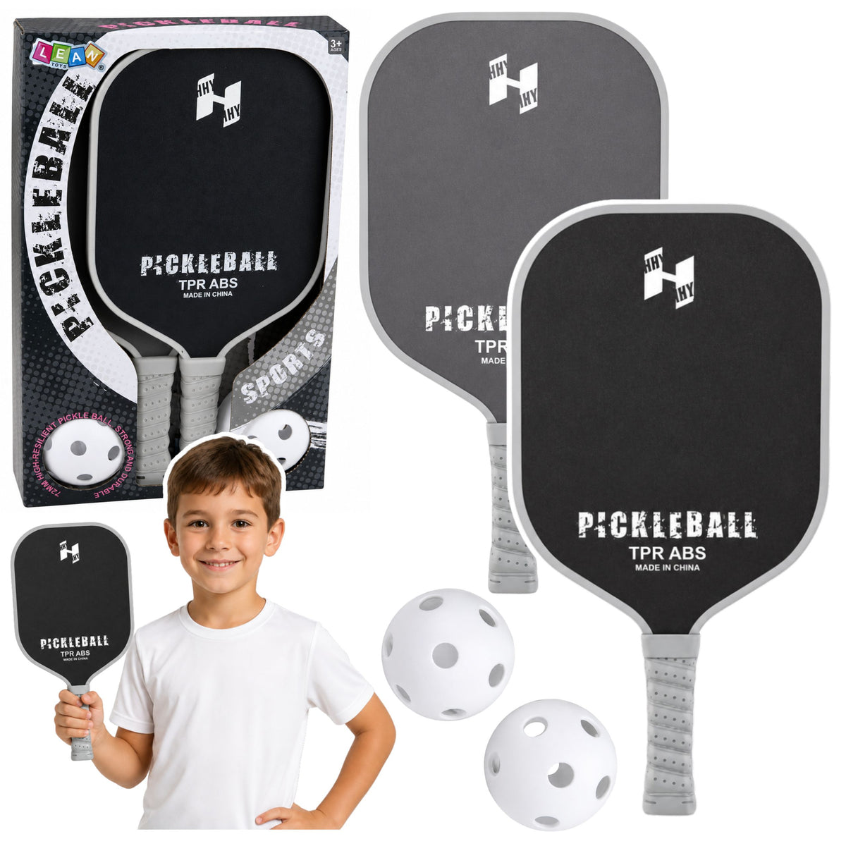 Pickleball tennisbadmintonracketset med 2 bollar svart och grått