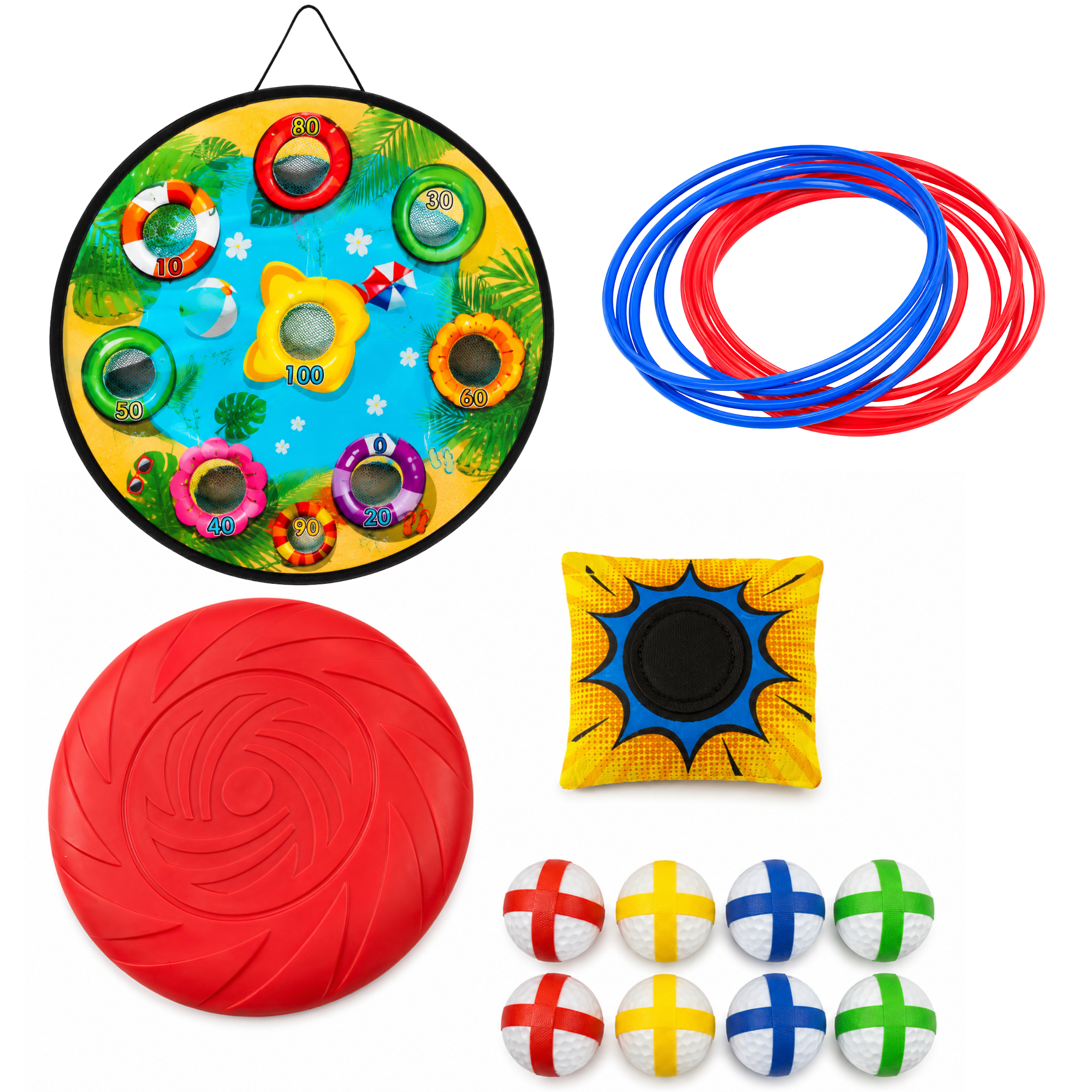 4-in-1 Target Throwing Skill Game With A Board Bags Hoops Frisbee