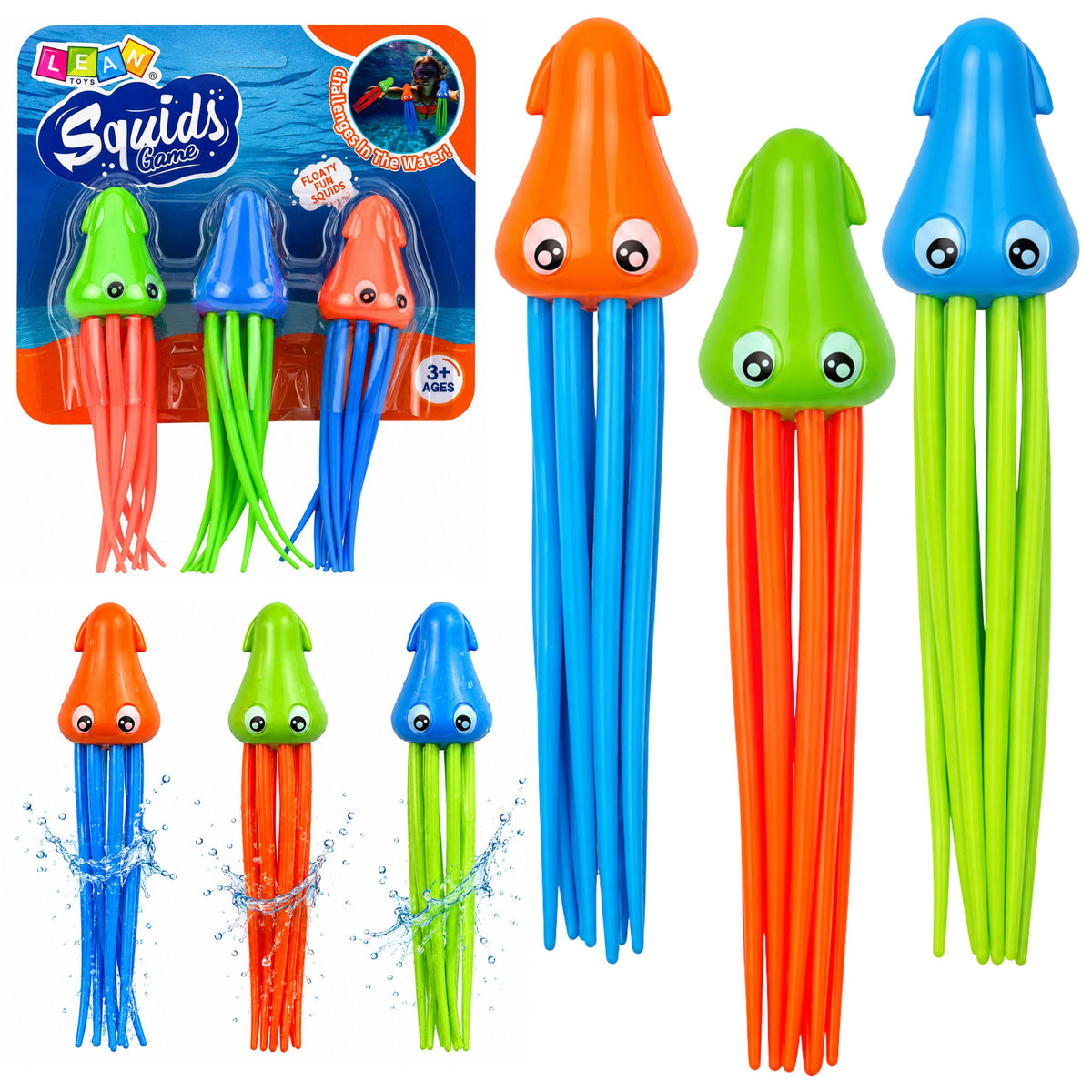 Squid Jellyfish Diving Toys For Children's Pool Bath 3pcs.