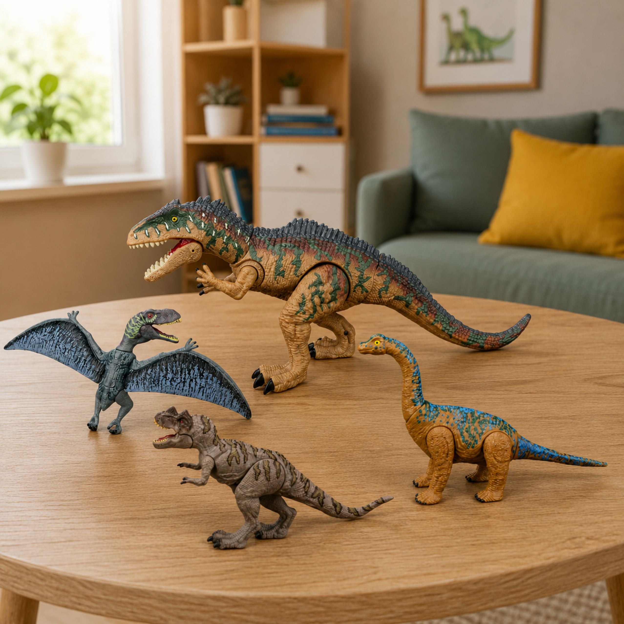 Set Of Dinosaurs Moving T-rex Spinosaurus Pteranodon Brachiosaurus Sounds