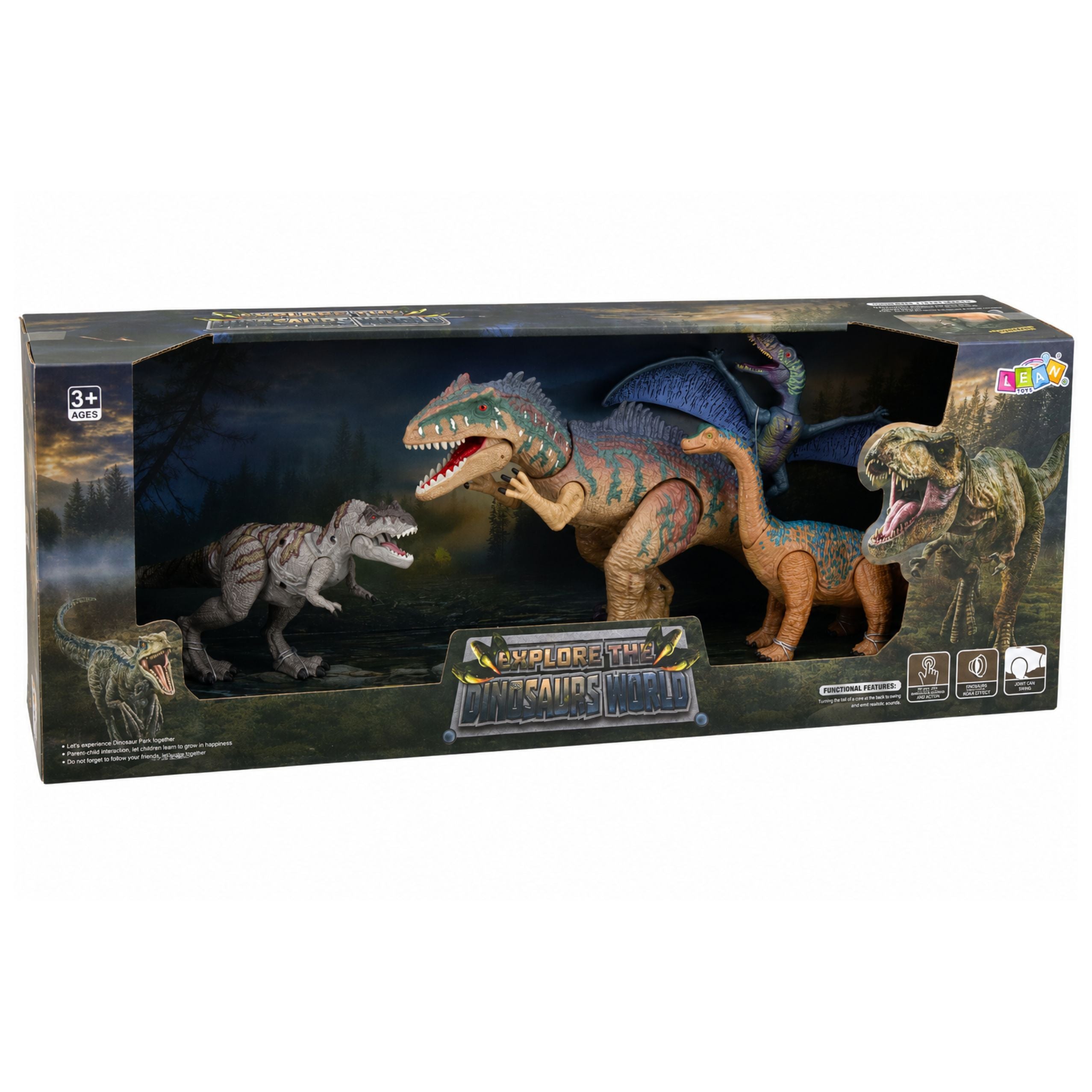 Set Of Dinosaurs Moving T-rex Spinosaurus Pteranodon Brachiosaurus Sounds