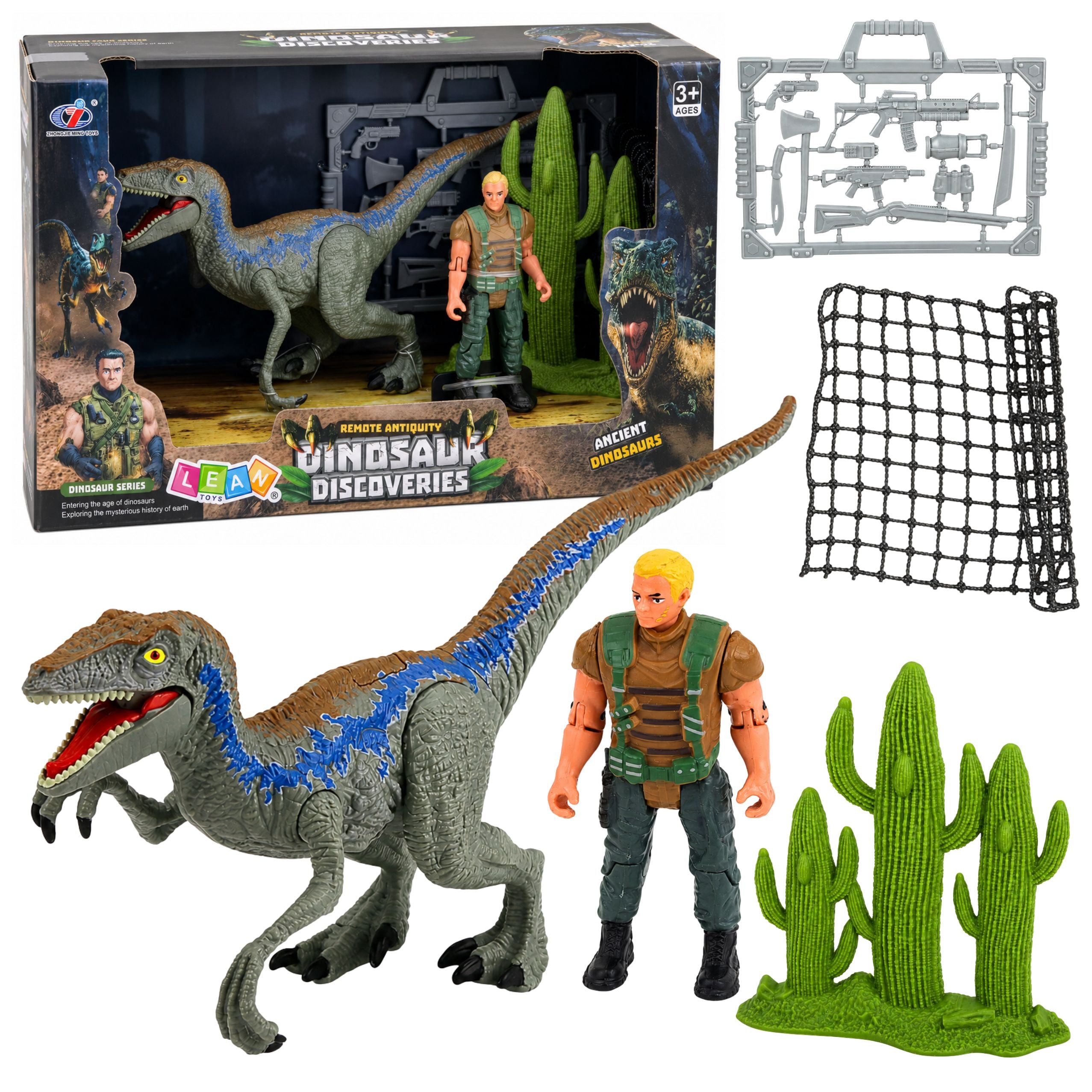 Dinosaur Hunter Set Figures Movable Limbs Mesh Weapon Accessories