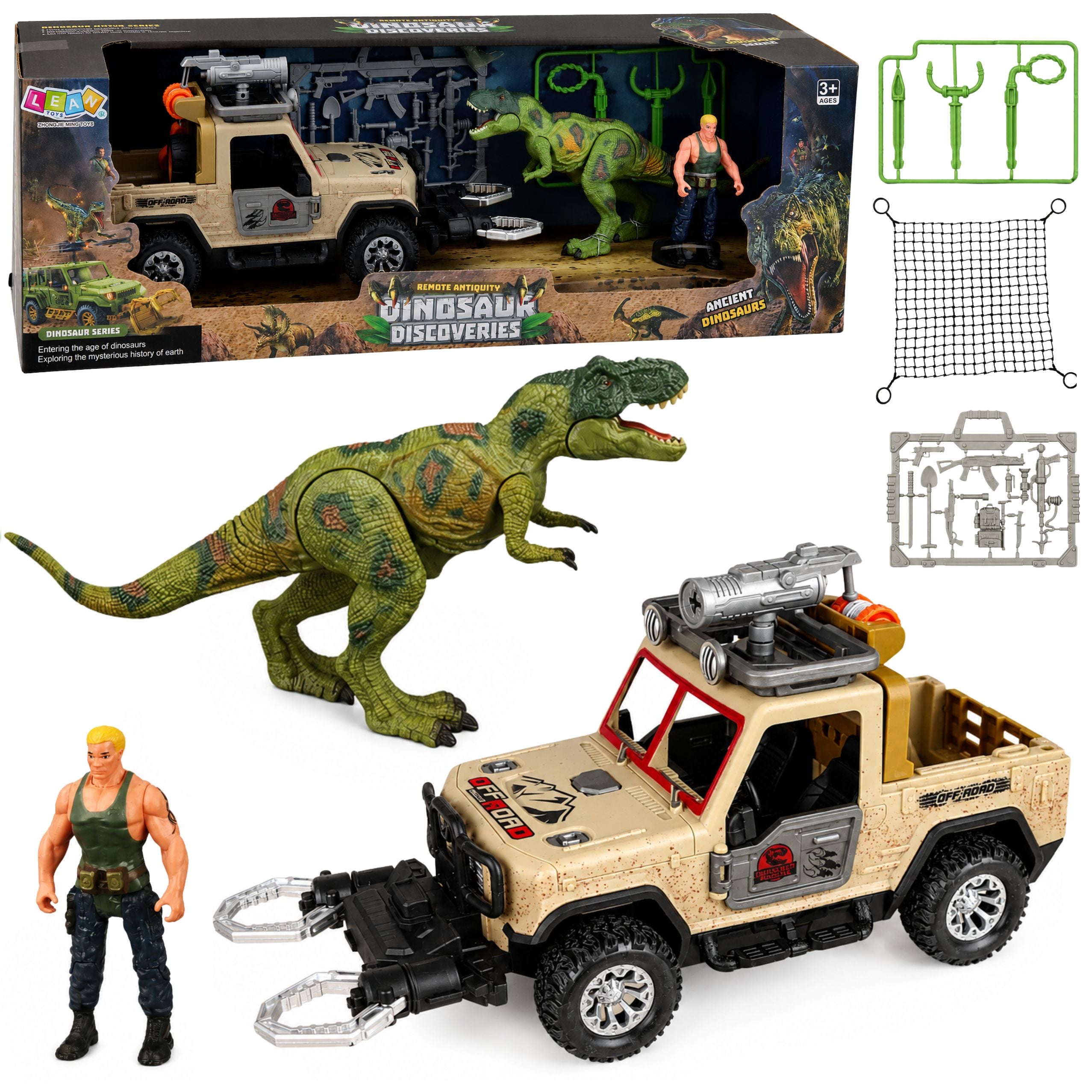 Dinosaur Hunter Set Dinosaur T-rex Figure Hunter Car Sounds