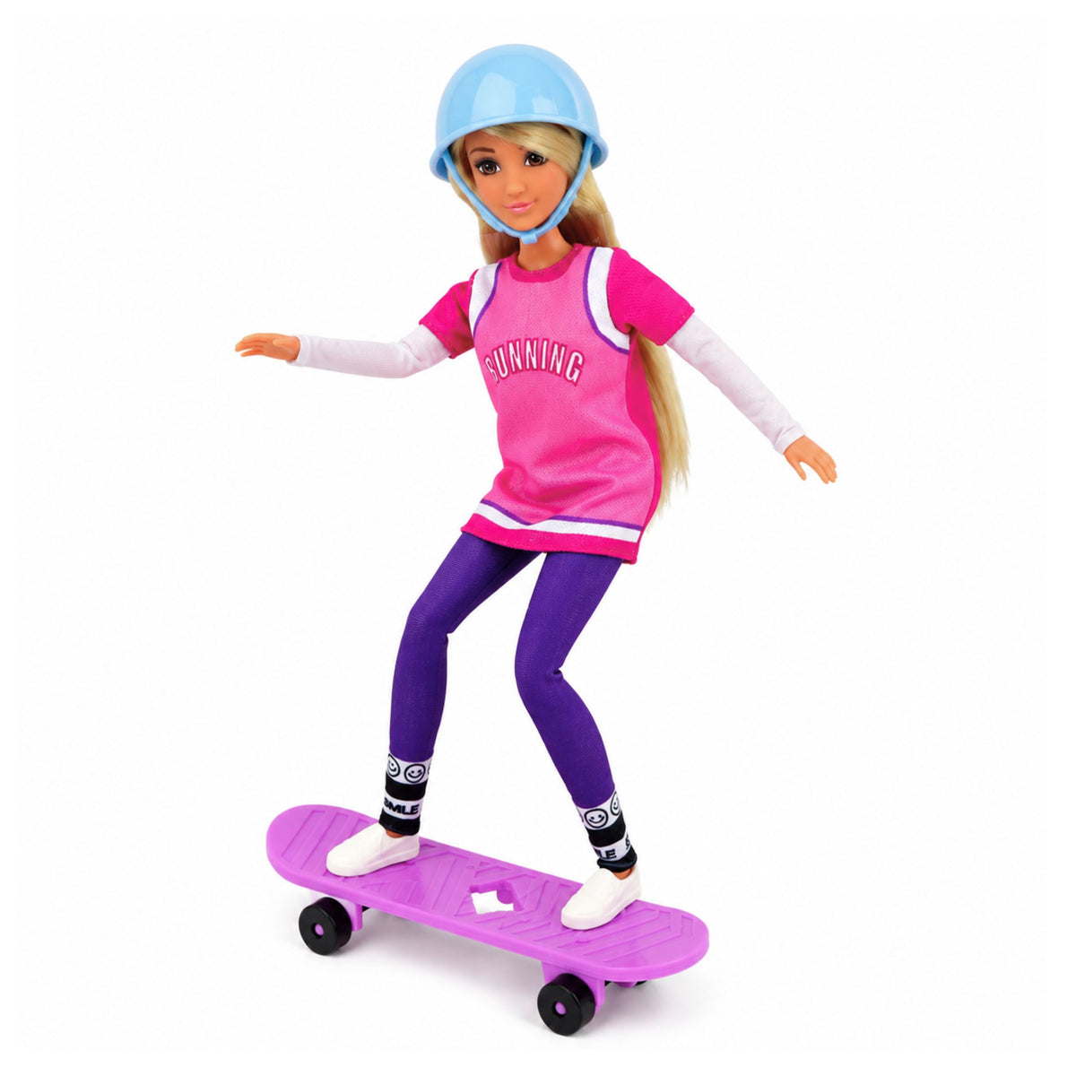 Súprava bábiky Anlily s fialovou skateboardovou prilbou a dlhou mikinou