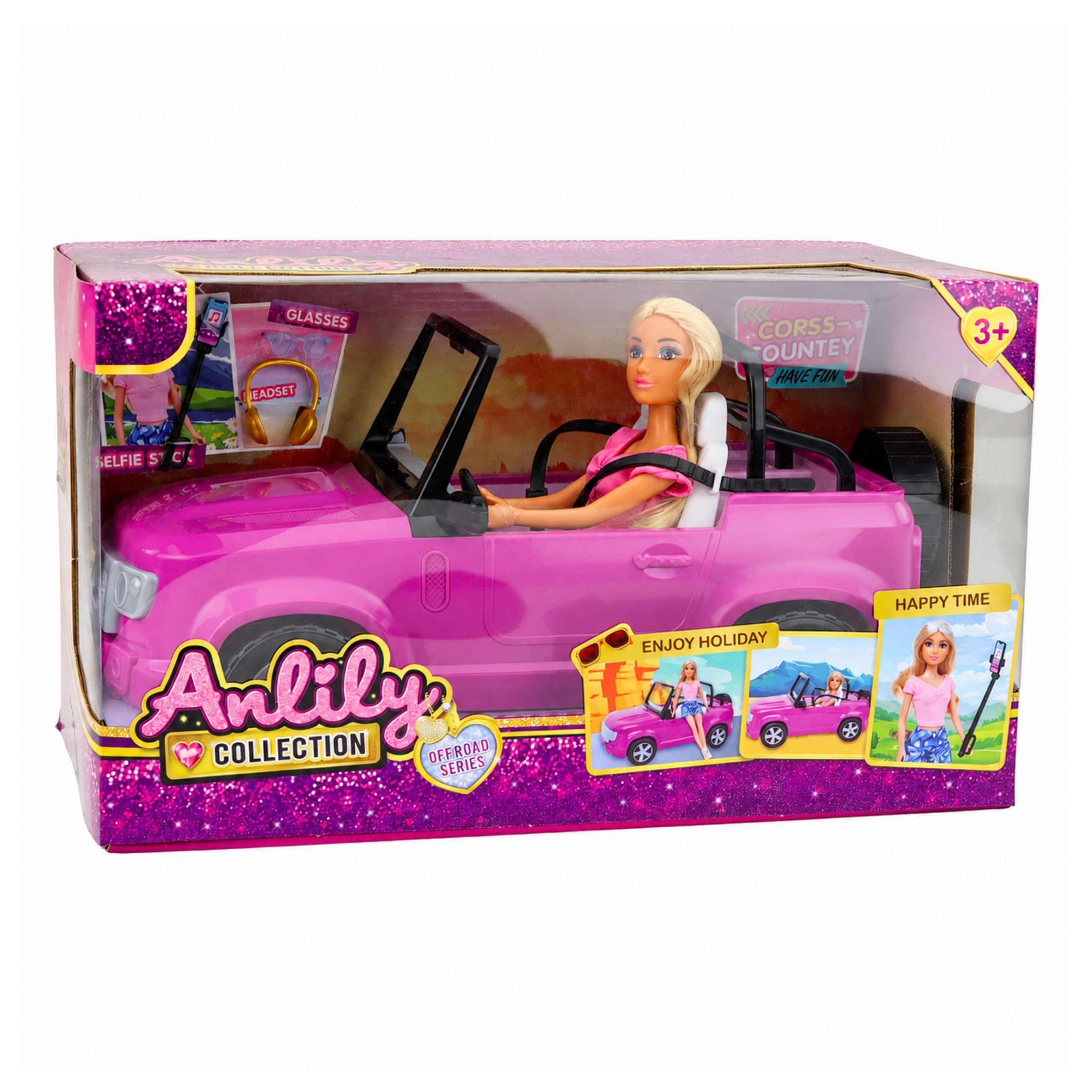 Anlily Doll In A Convertible Car Purple Phone Holder With Headphones