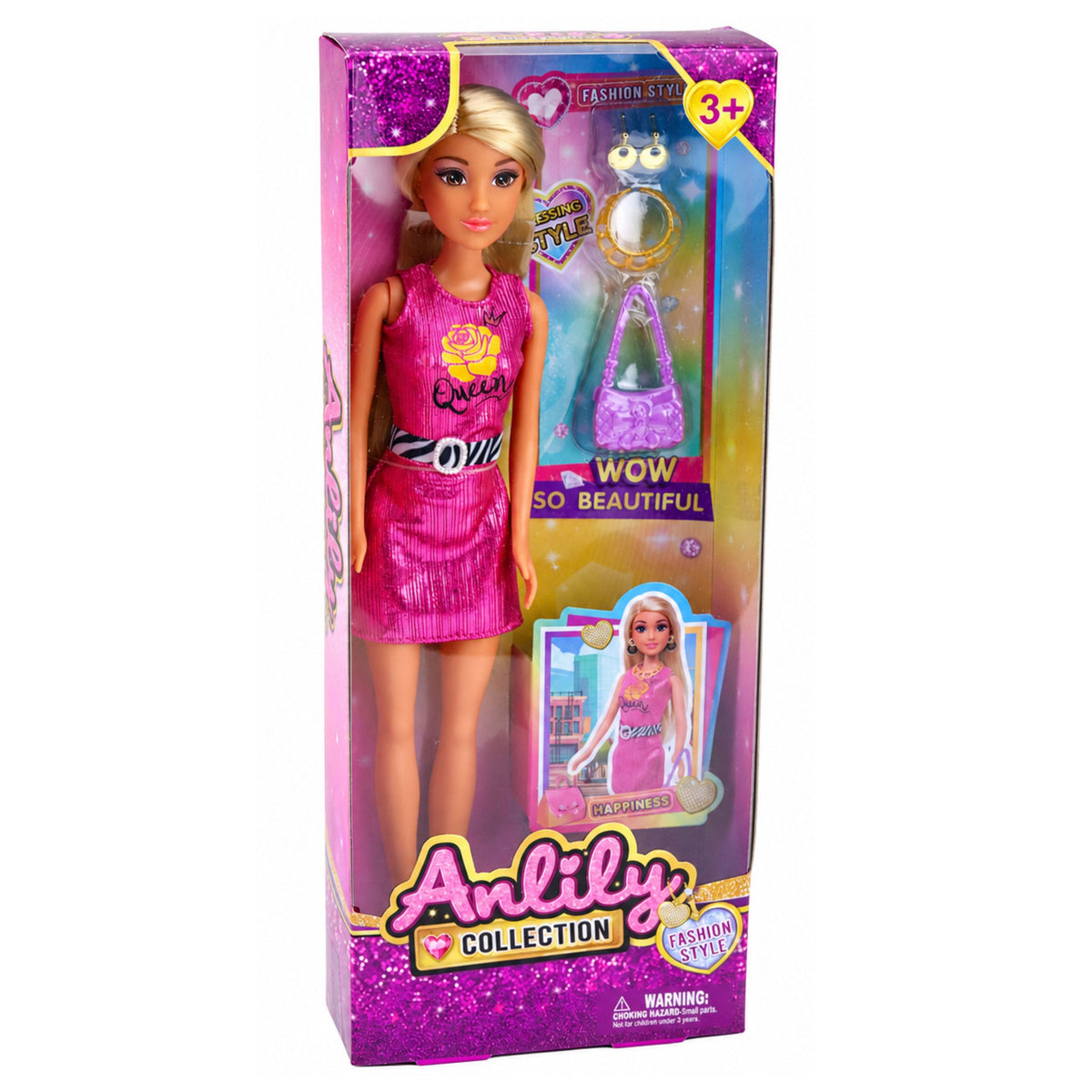 Anlily Doll In Pink Dress Purse Jewelry Accessories Set